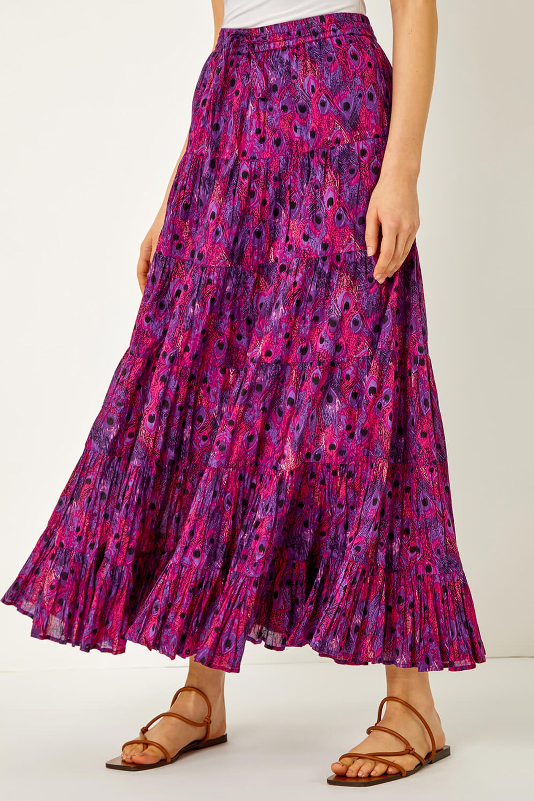 Buy Roman Feather Print Tiered Cotton Maxi Skirt from the Next UK ...