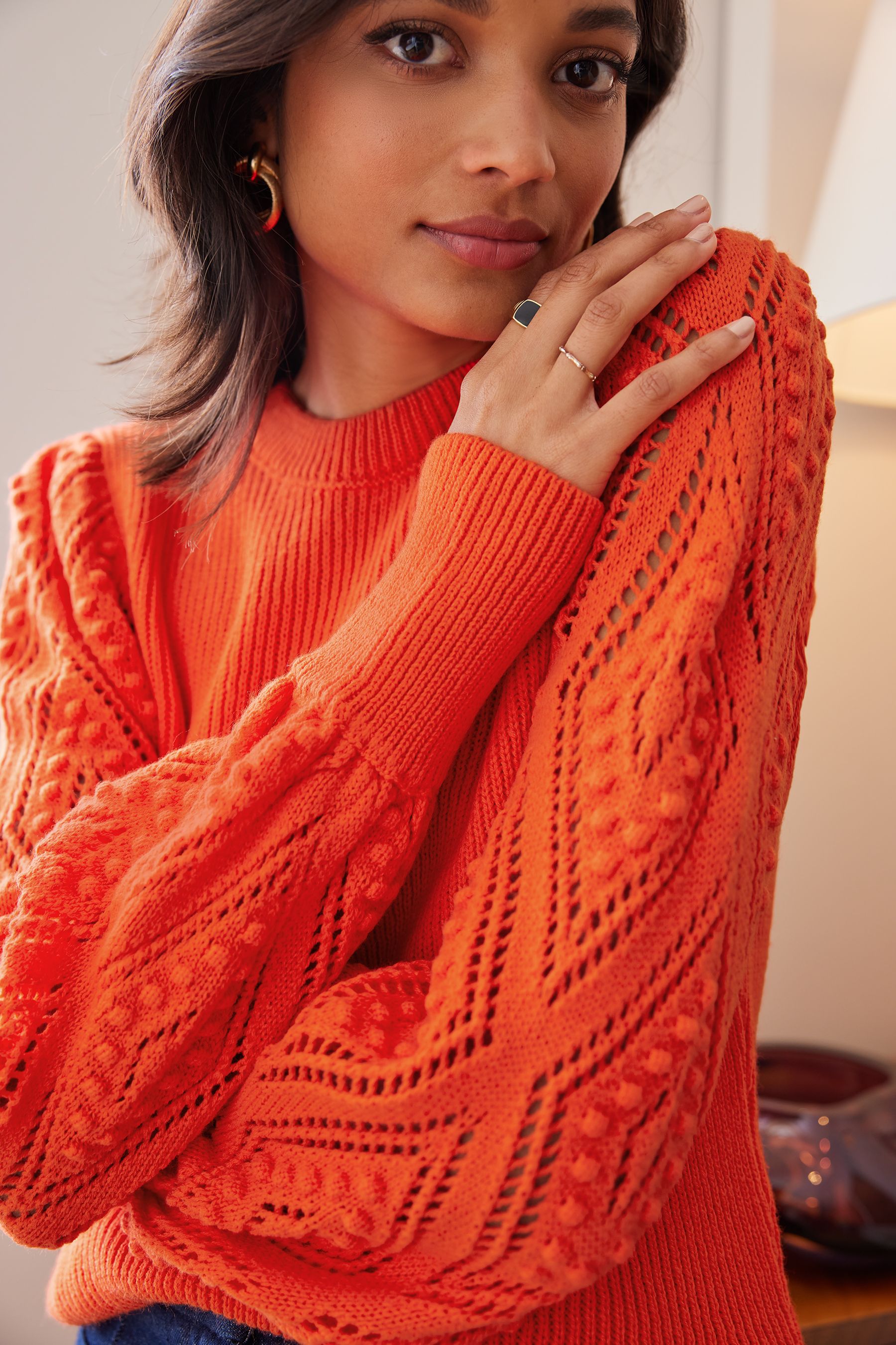 Buy Love & Roses Pom Pom Sleeve Crew Neck Knit Jumper from Next Ireland