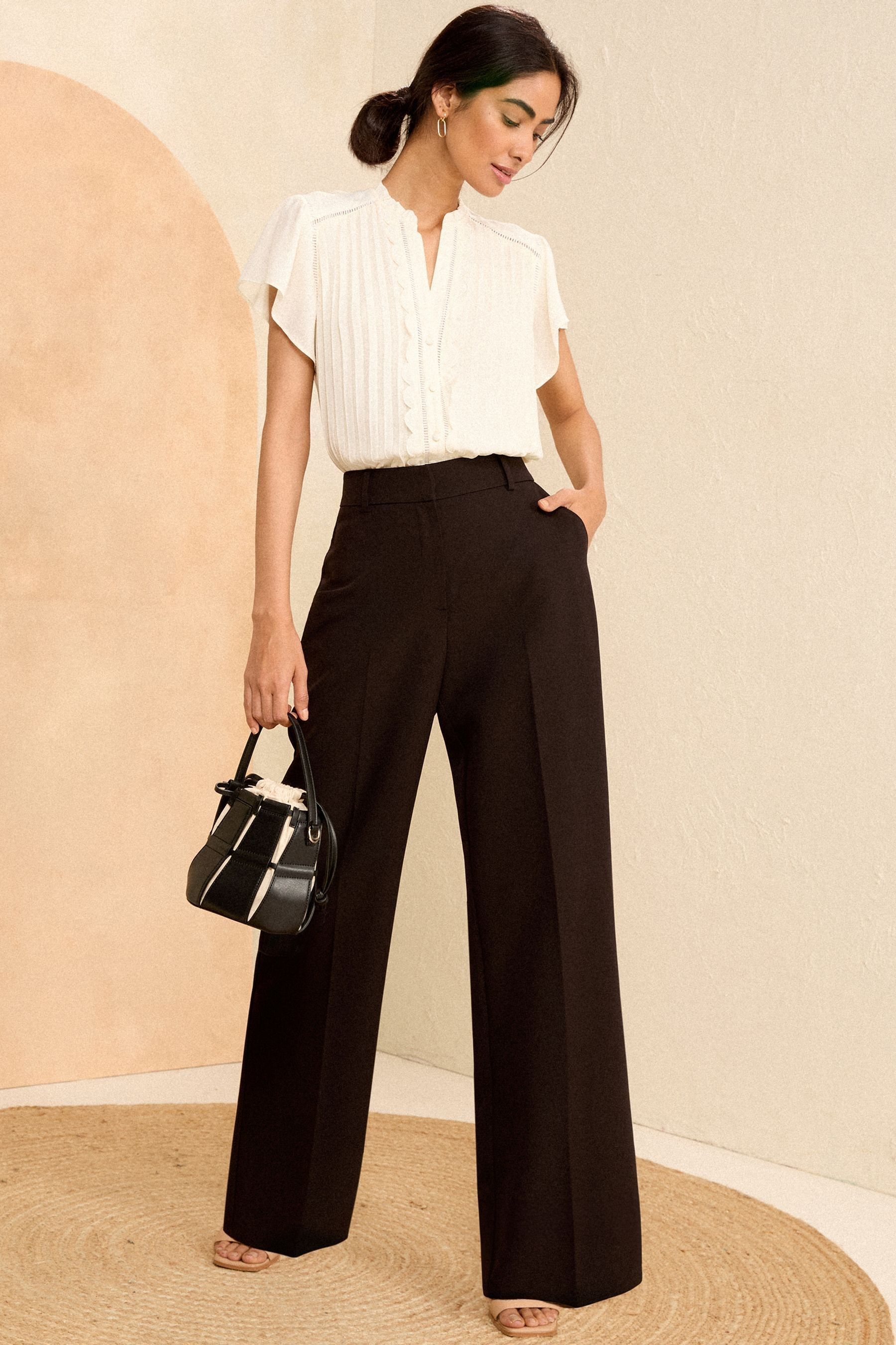 Buy Love & Roses Black Petite High Waist Wide Leg Tailored Trousers ...