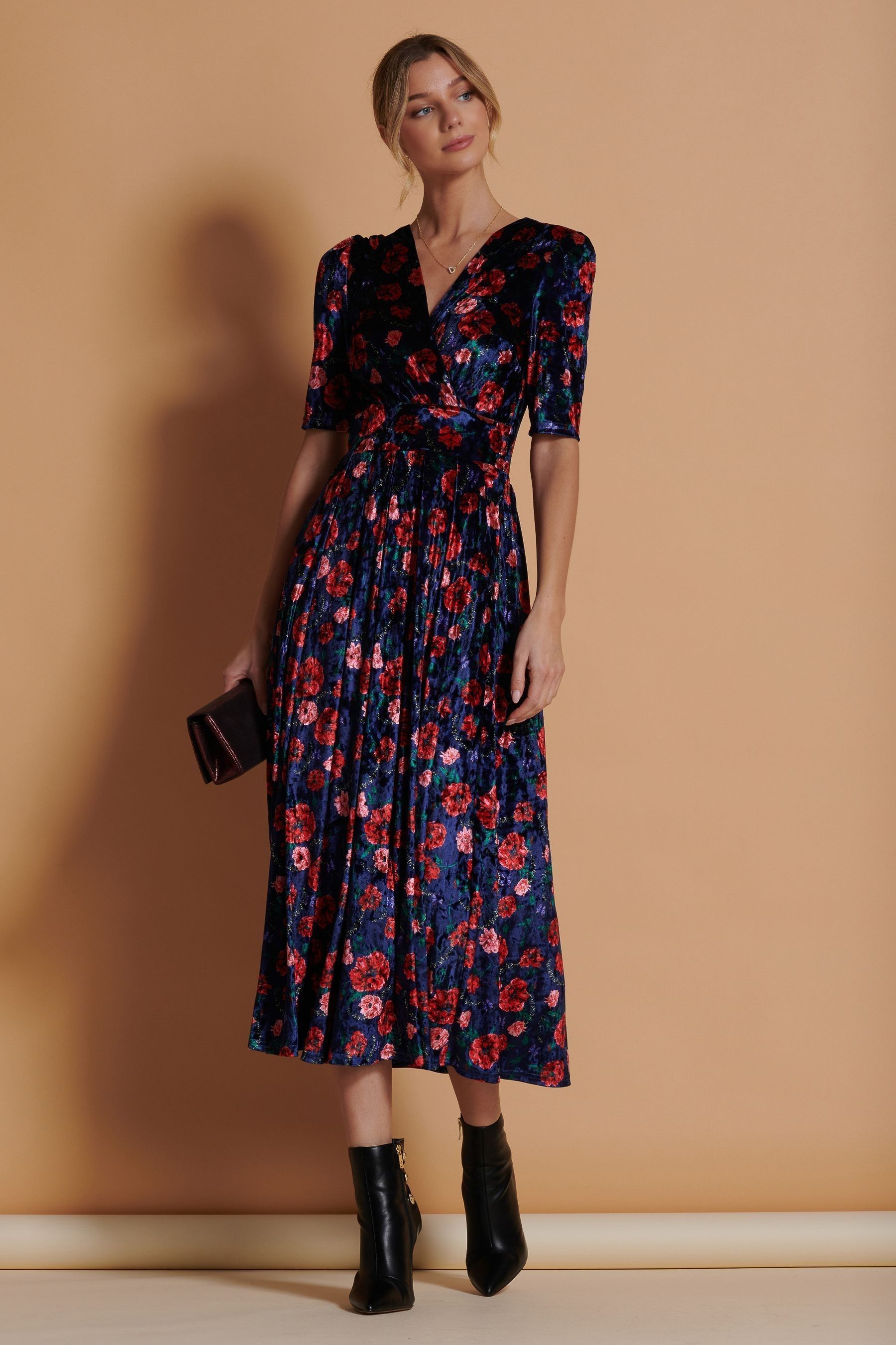 Buy Jolie Moi Blue Floral Print Velvet Maxi Dress from Next Ireland