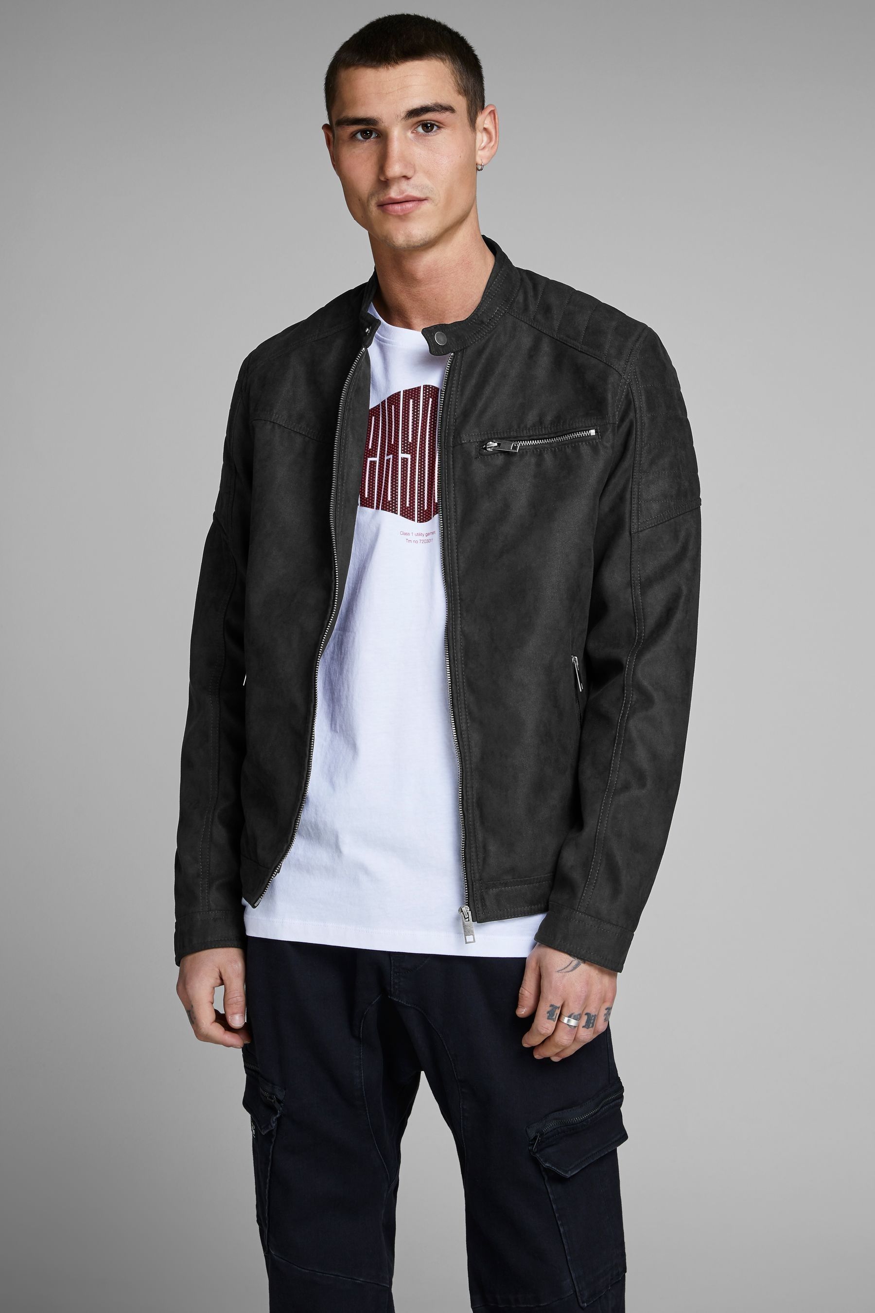 jack & jones essentials biker jacket in faux suede black