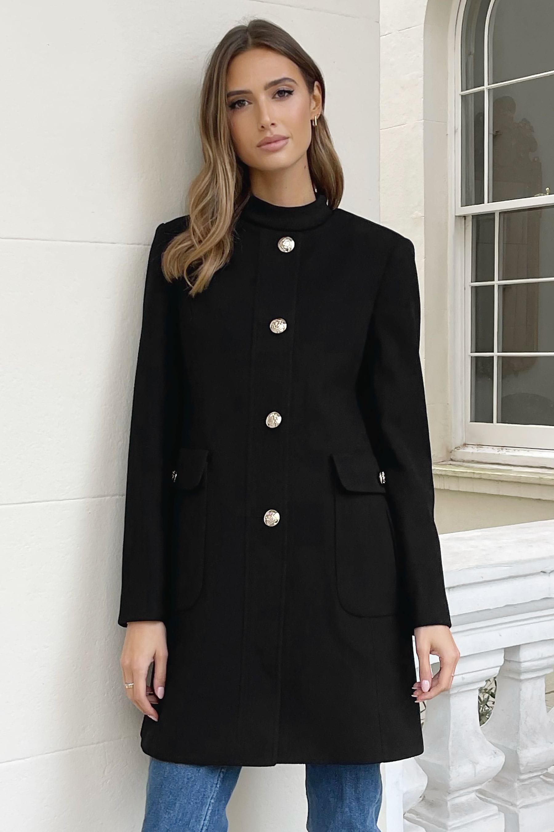 Buy Lipsy Collarless Military Button A Line Coat from Next Ireland