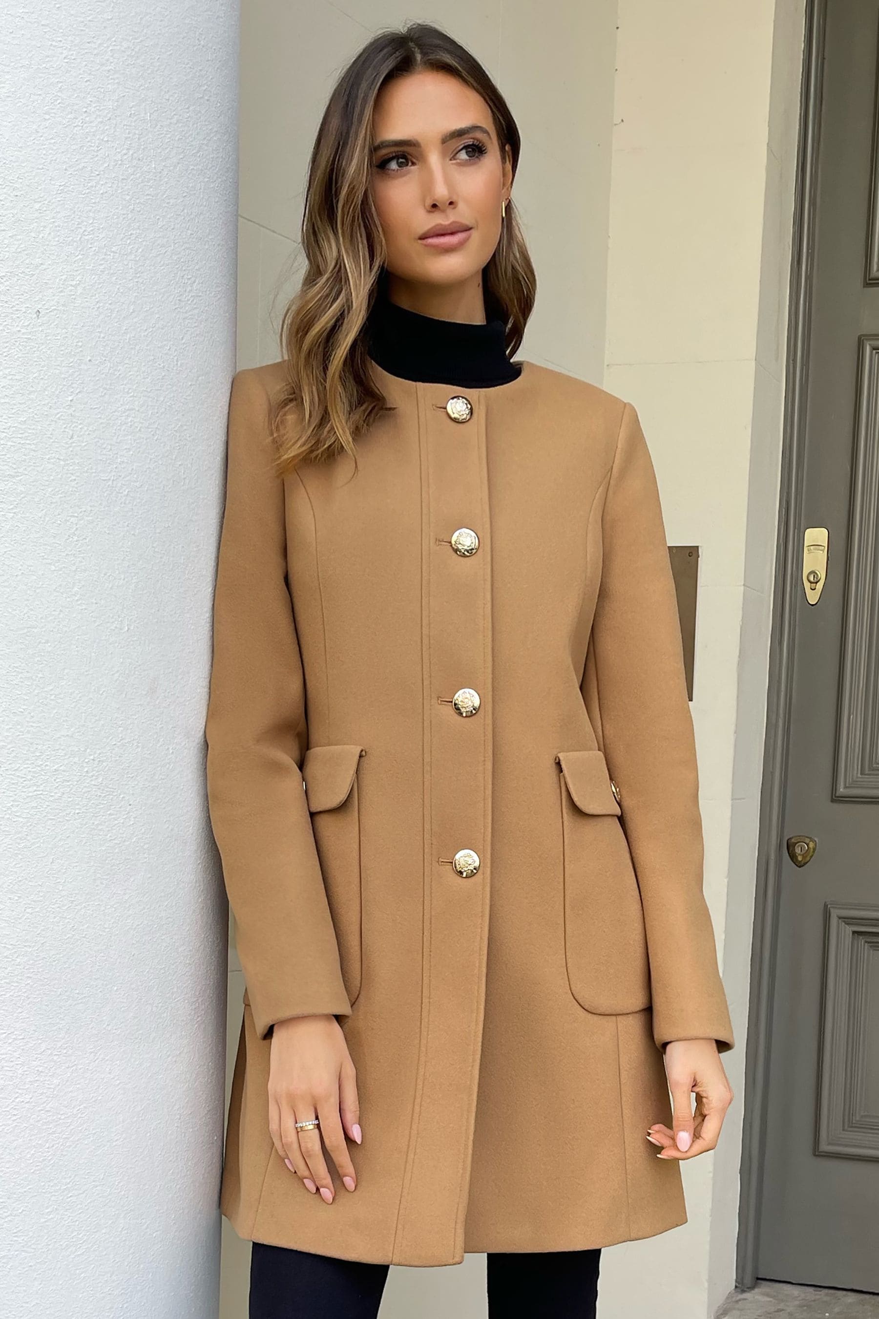 Buy Lipsy Collarless Military Button A Line Coat from Next Ireland