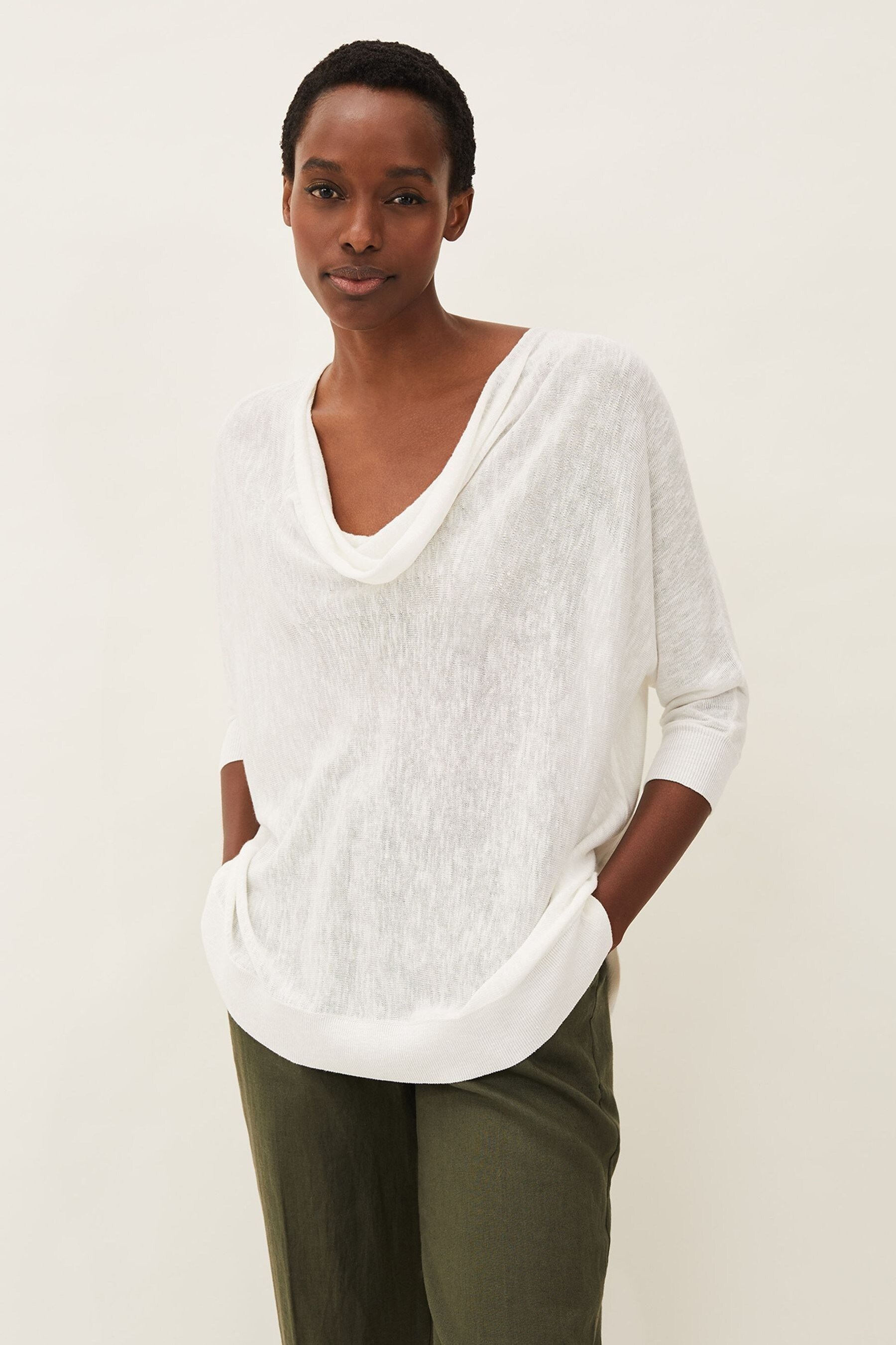 Buy Phase Eight White Clare Linen Blend Cowl Neck Jumper