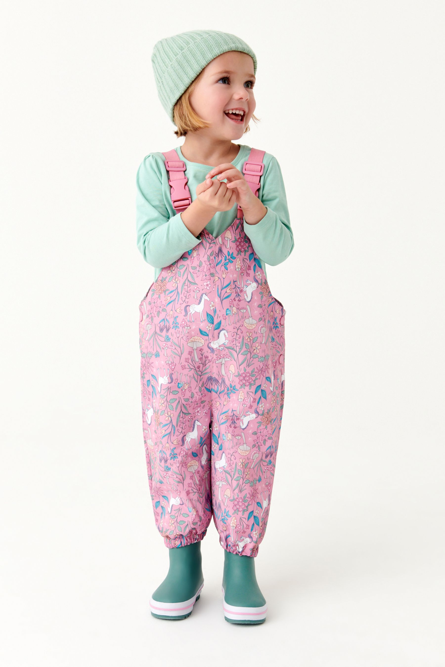 Buy Pink Unicorn Waterproof Dungarees Puddlesuit (9mths-7yrs) from the ...