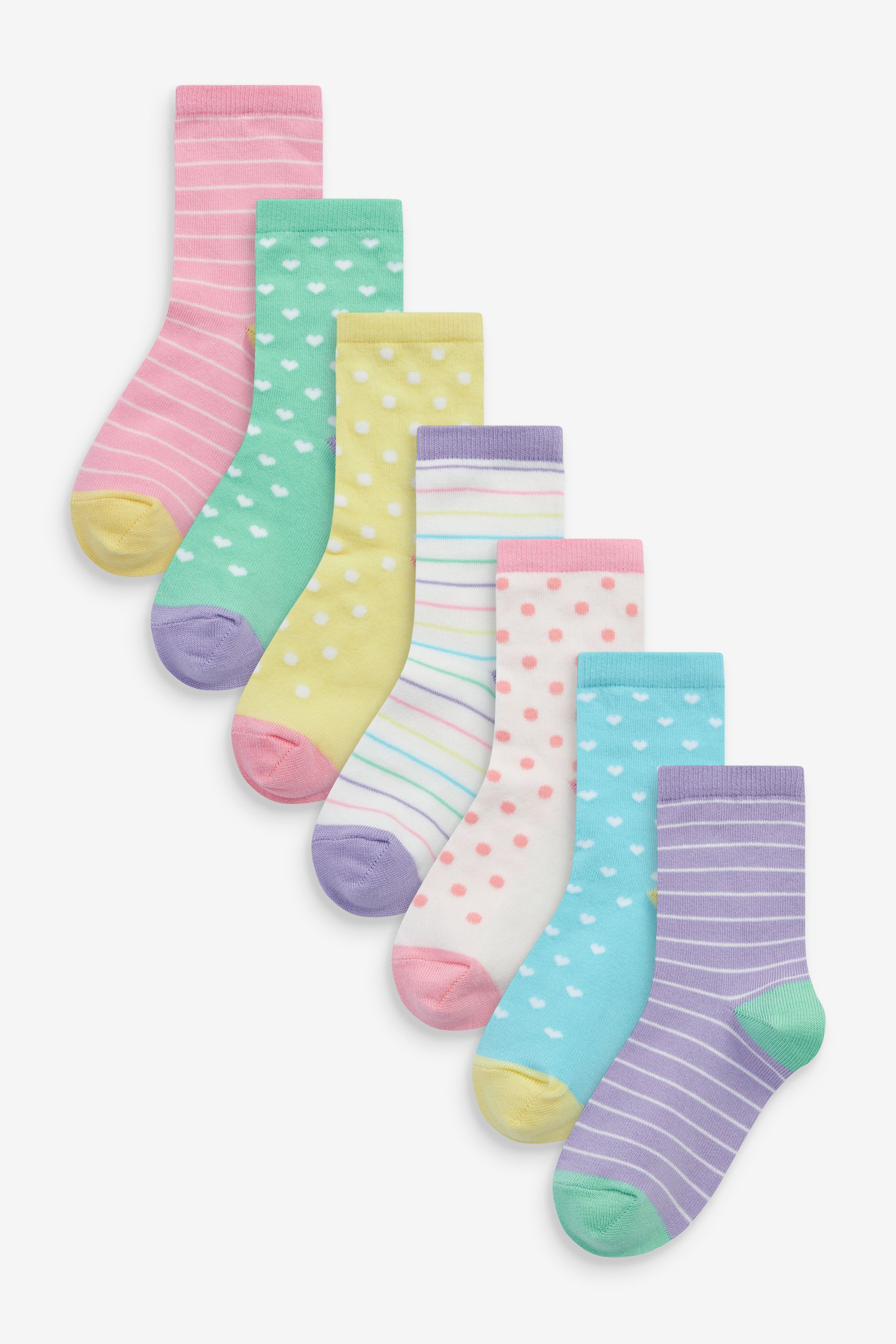 Buy Colourful 7 Pack Cotton Rich Spot Stripe Ankle Socks from the Next