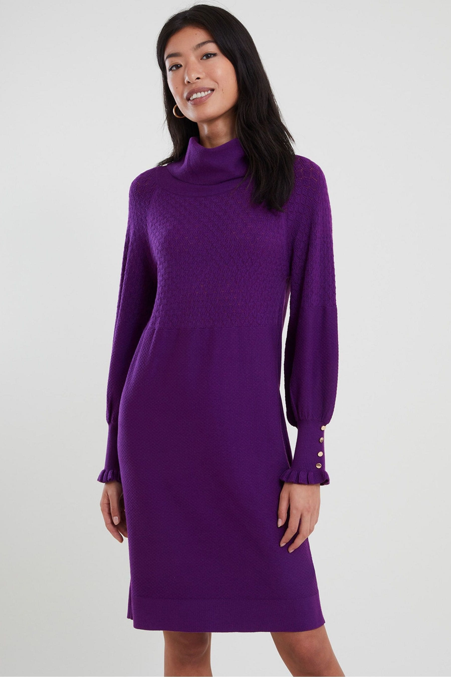 Buy Monsoon Purple Cowl Neck Knitted Rib Dress from Next Ireland