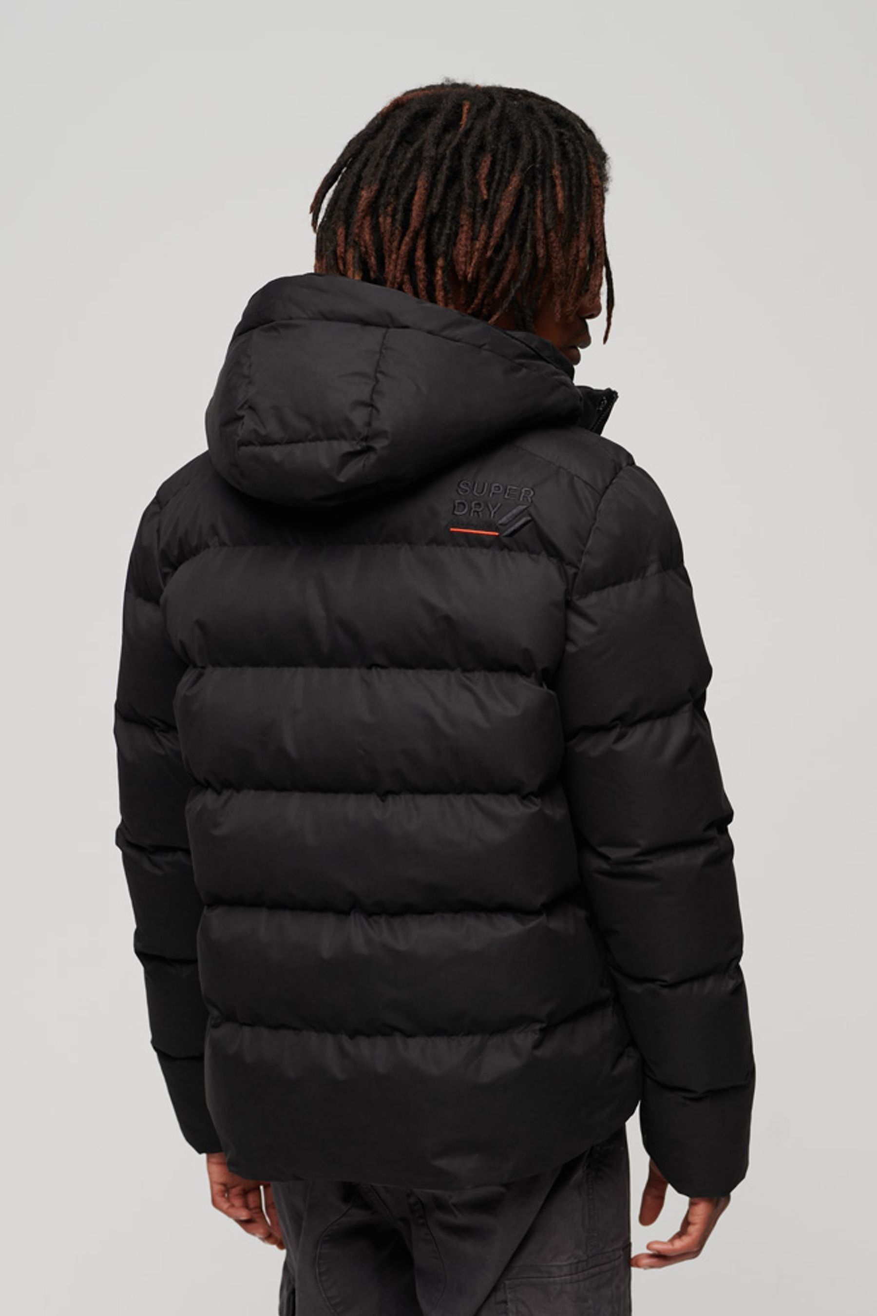 Buy Superdry Black Hooded Microfibre Sports Puffer Jacket from the Next
