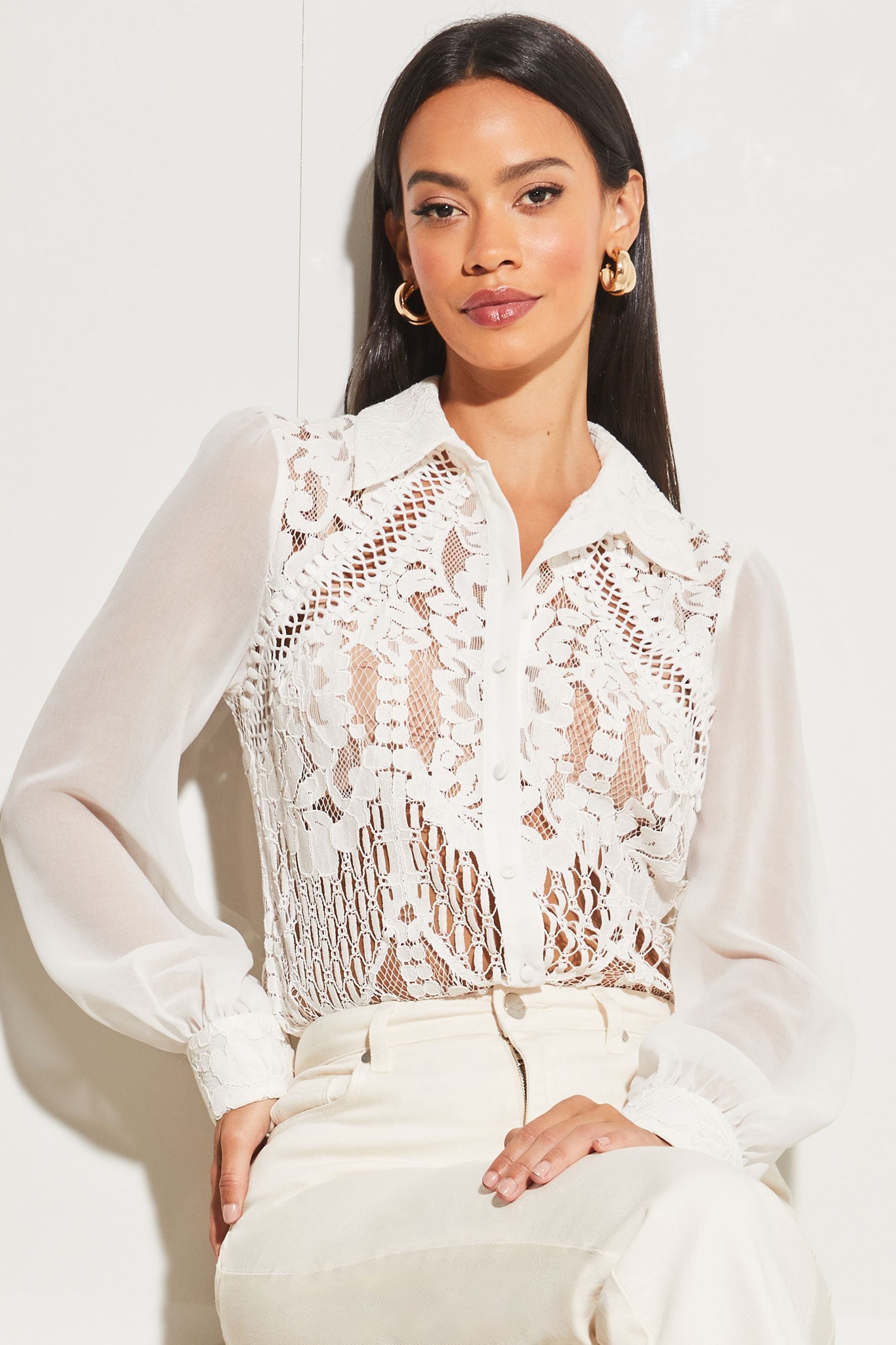 Buy Lipsy VIP Lace Sheer Long Sleeve Button Up Shirt from Next Ireland