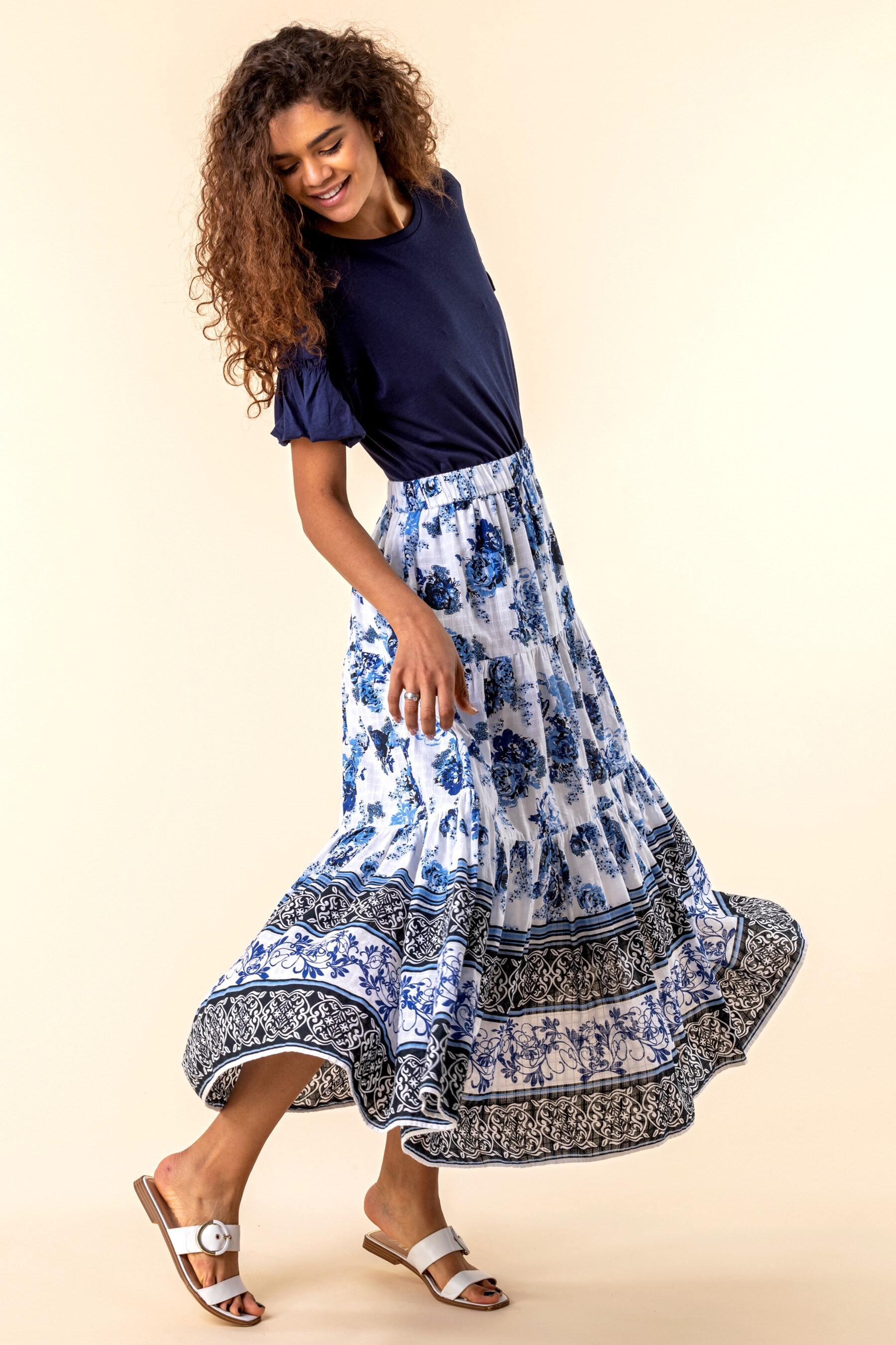 Buy Roman Floral Contrast Print Tiered Skirt from the Next UK online shop
