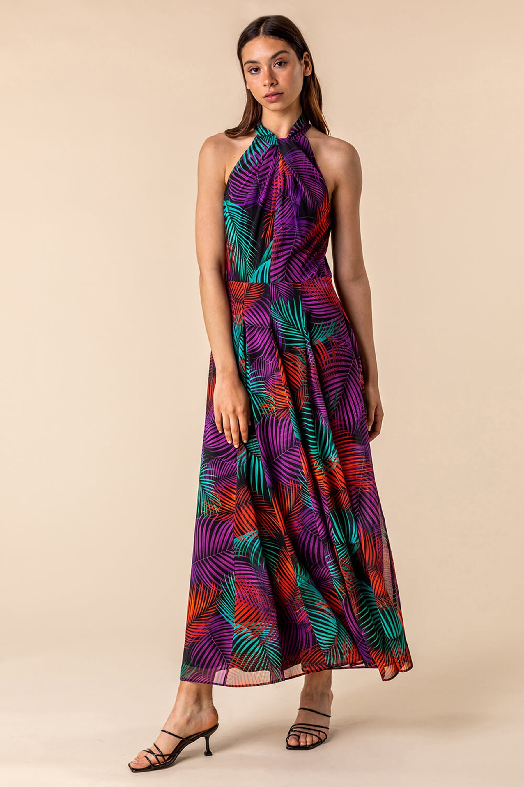 Buy Roman Tropical Print Halter Neck Maxi Dress from the Next UK online shop