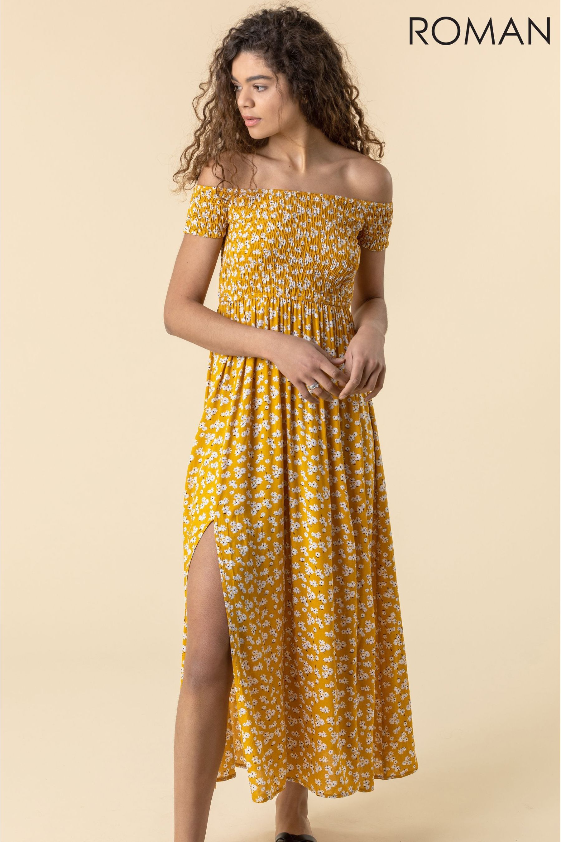 Buy Roman Floral Shirred Bardot Maxi Dress from the Next UK online shop