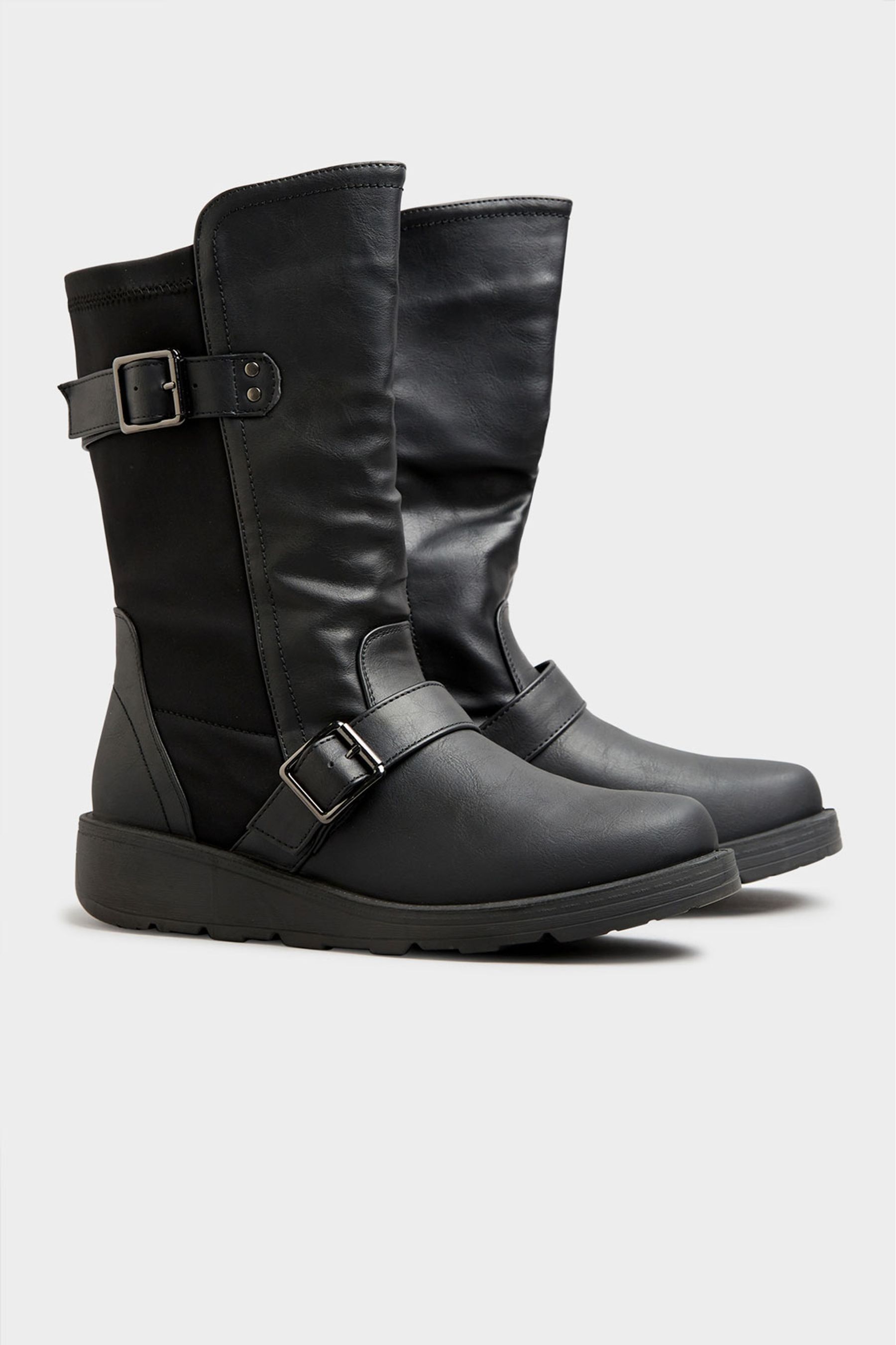black flat wedge boots