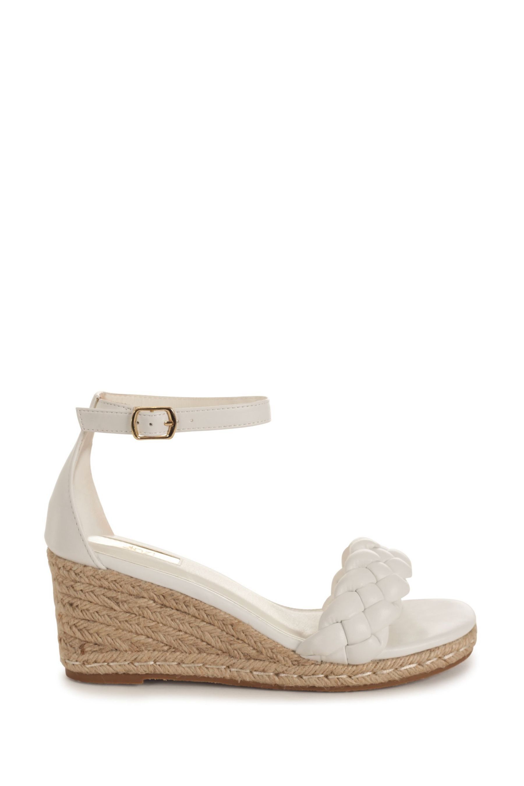 linzi faux leather block heel with plaited front strap