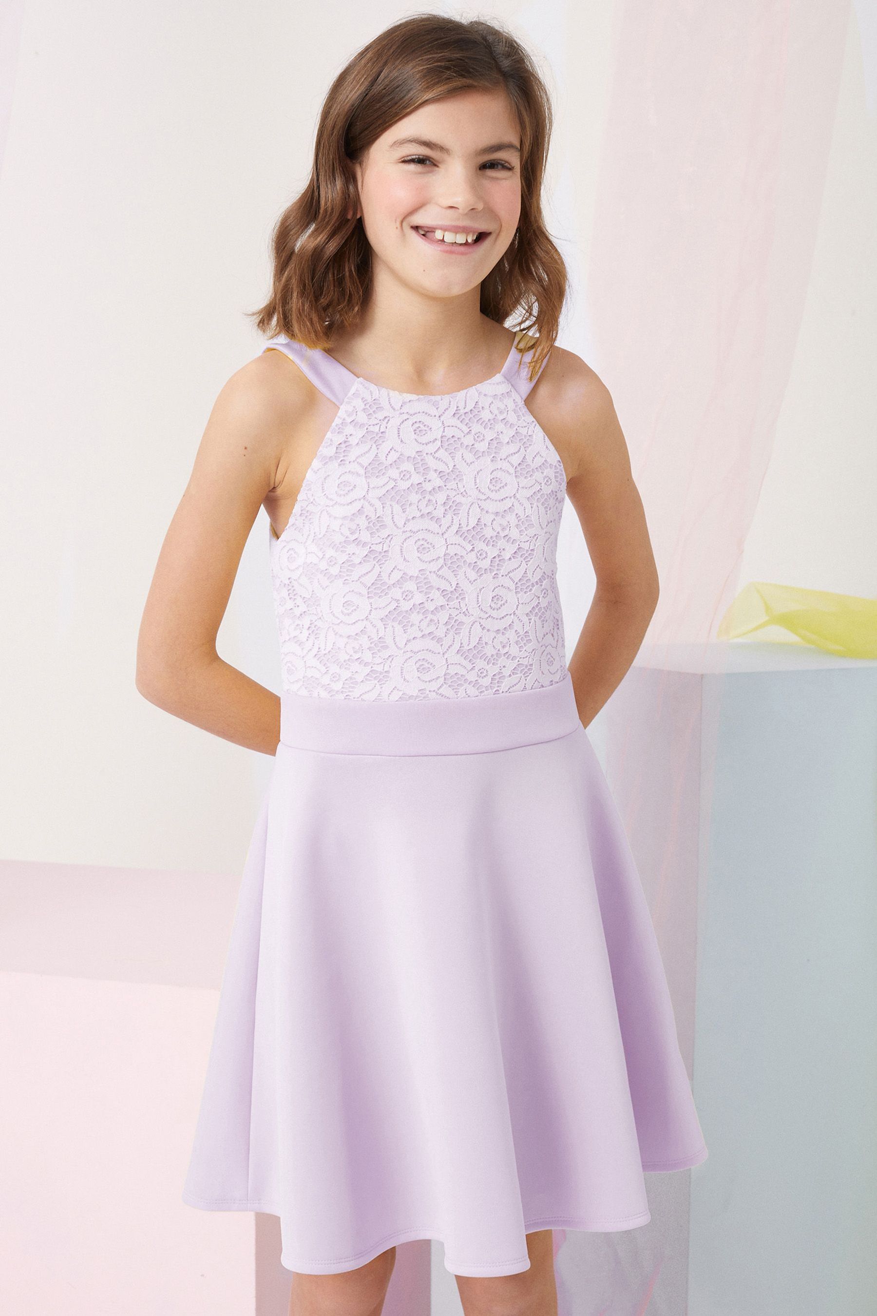 Buy Lipsy Lace Top Scuba Occasion Dress from Next Ireland