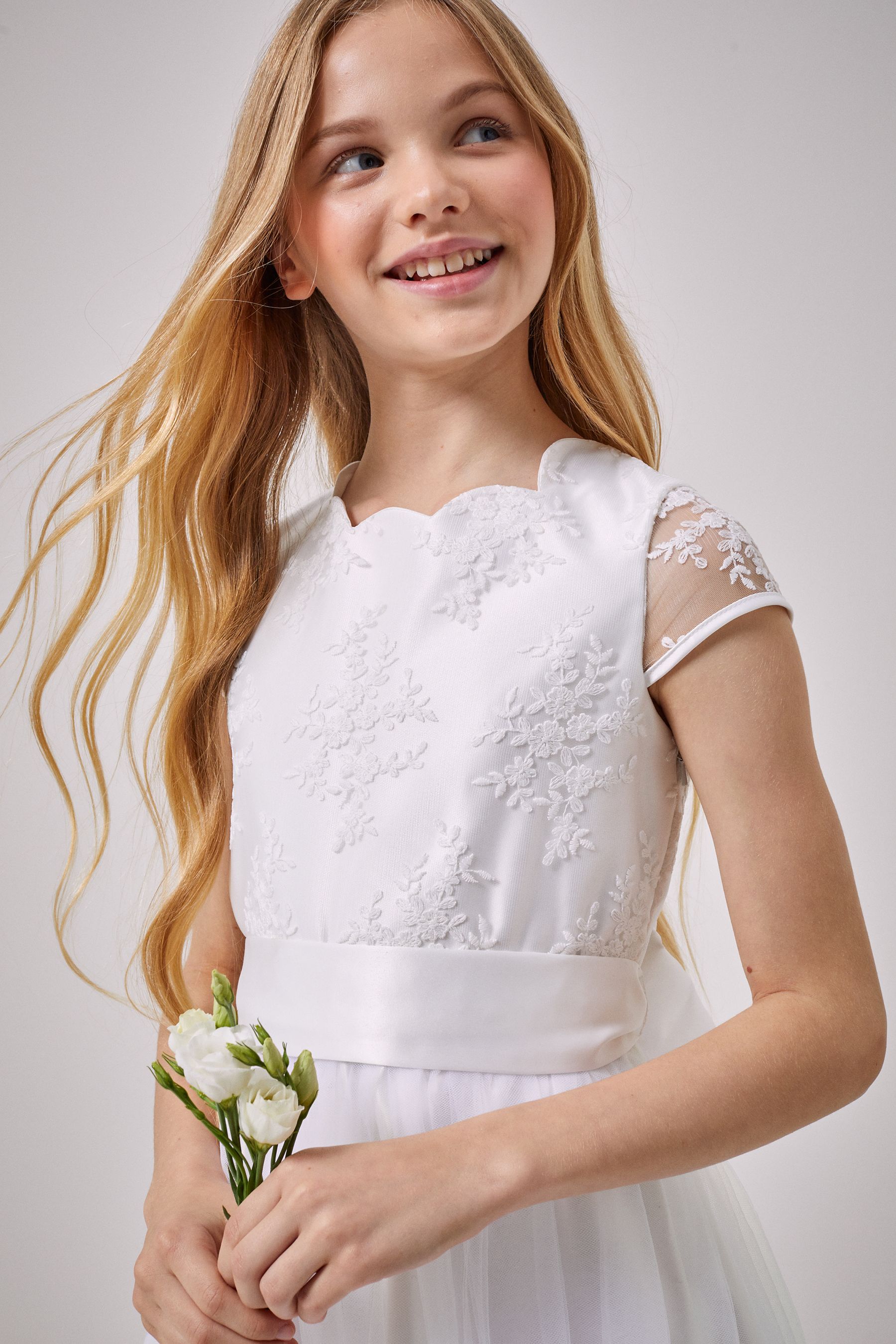 Buy Lipsy Ivory Tulle Lace Cap Sleeve Occasion Dress from Next United