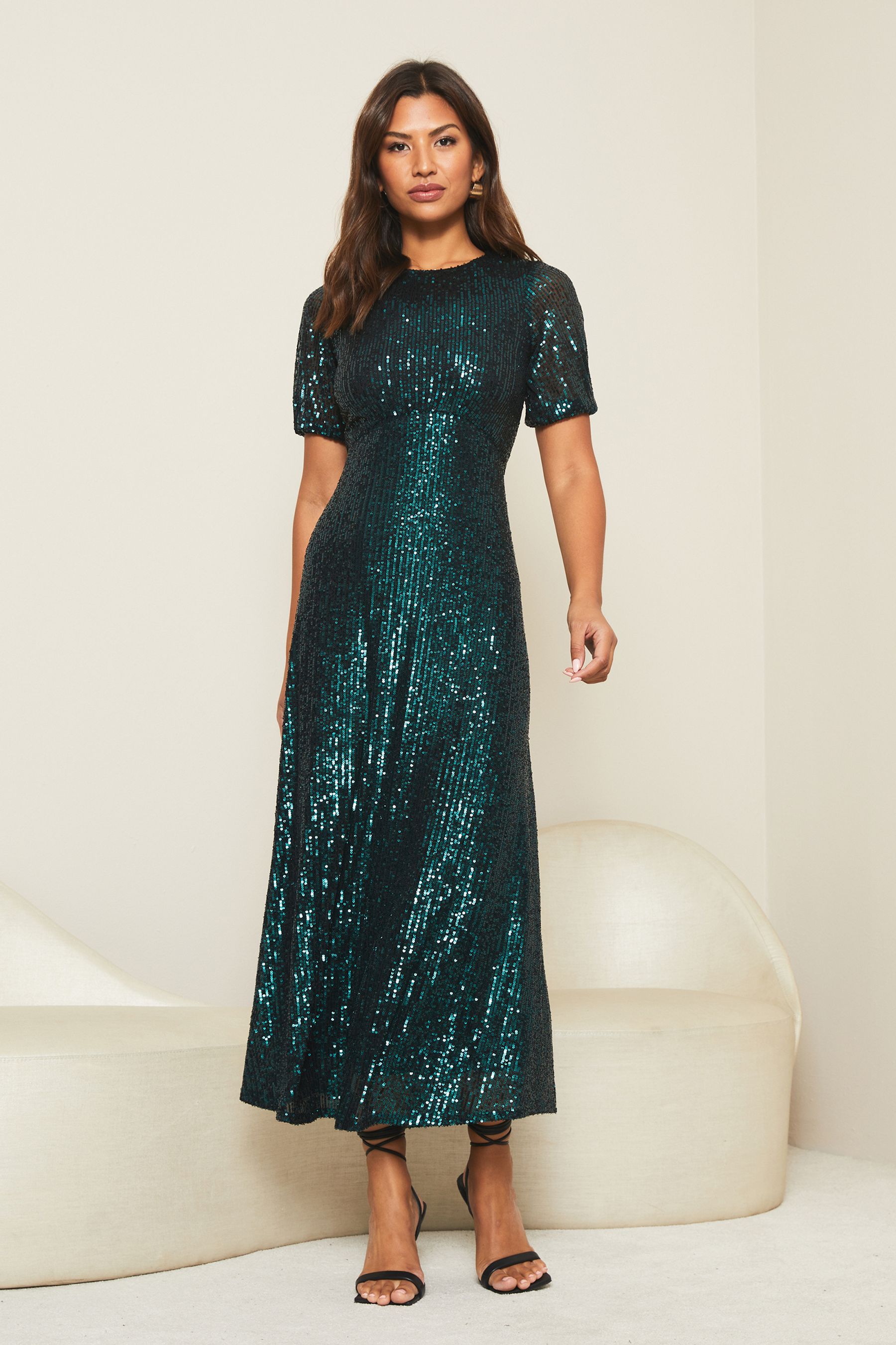 Buy Lipsy Short Sleeve Sequin Underbust Midi Dress from Next Ireland