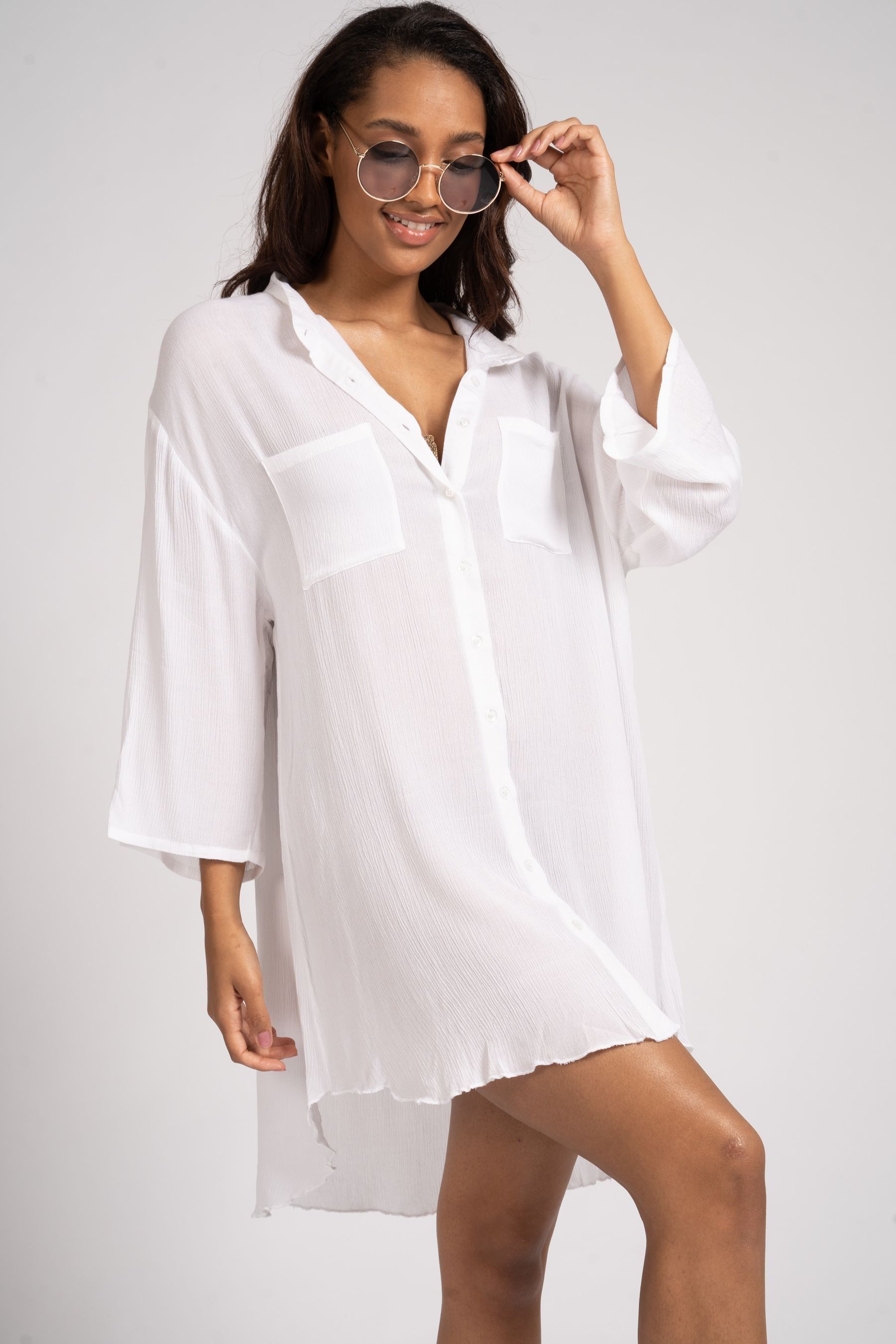 Buy South Beach White Crinkle Beach Shirt With Pocket from the Next UK ...