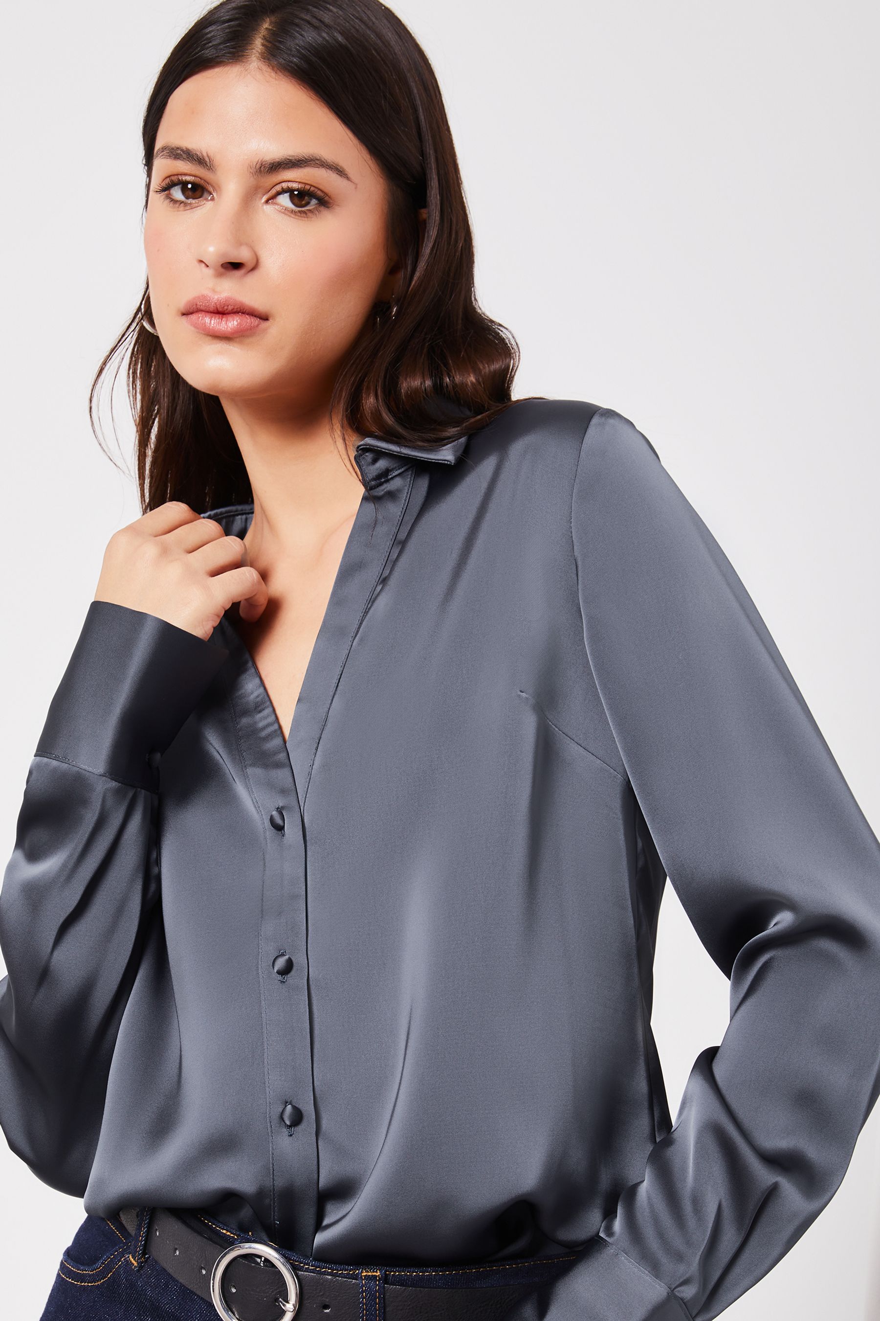 Buy Lipsy Blue Satin Button Through Shirt from the Next UK online shop