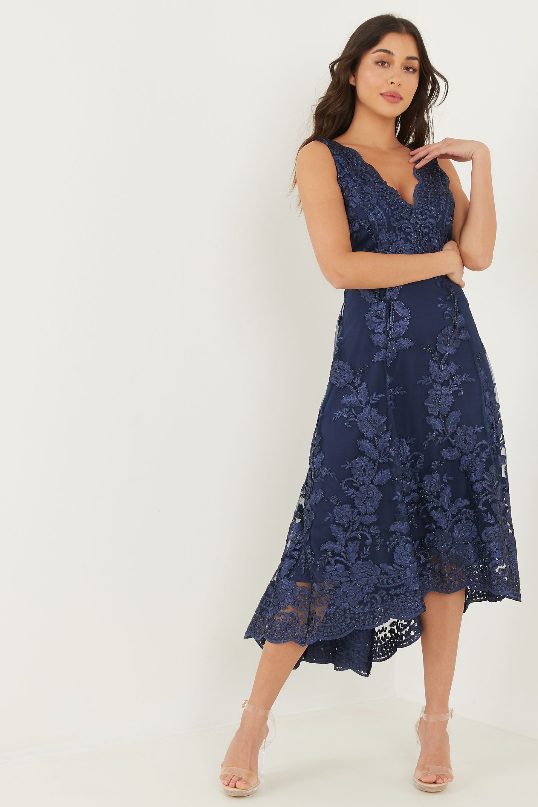 Buy Quiz Lace Bardot Dip Hem Dress from Next Ireland