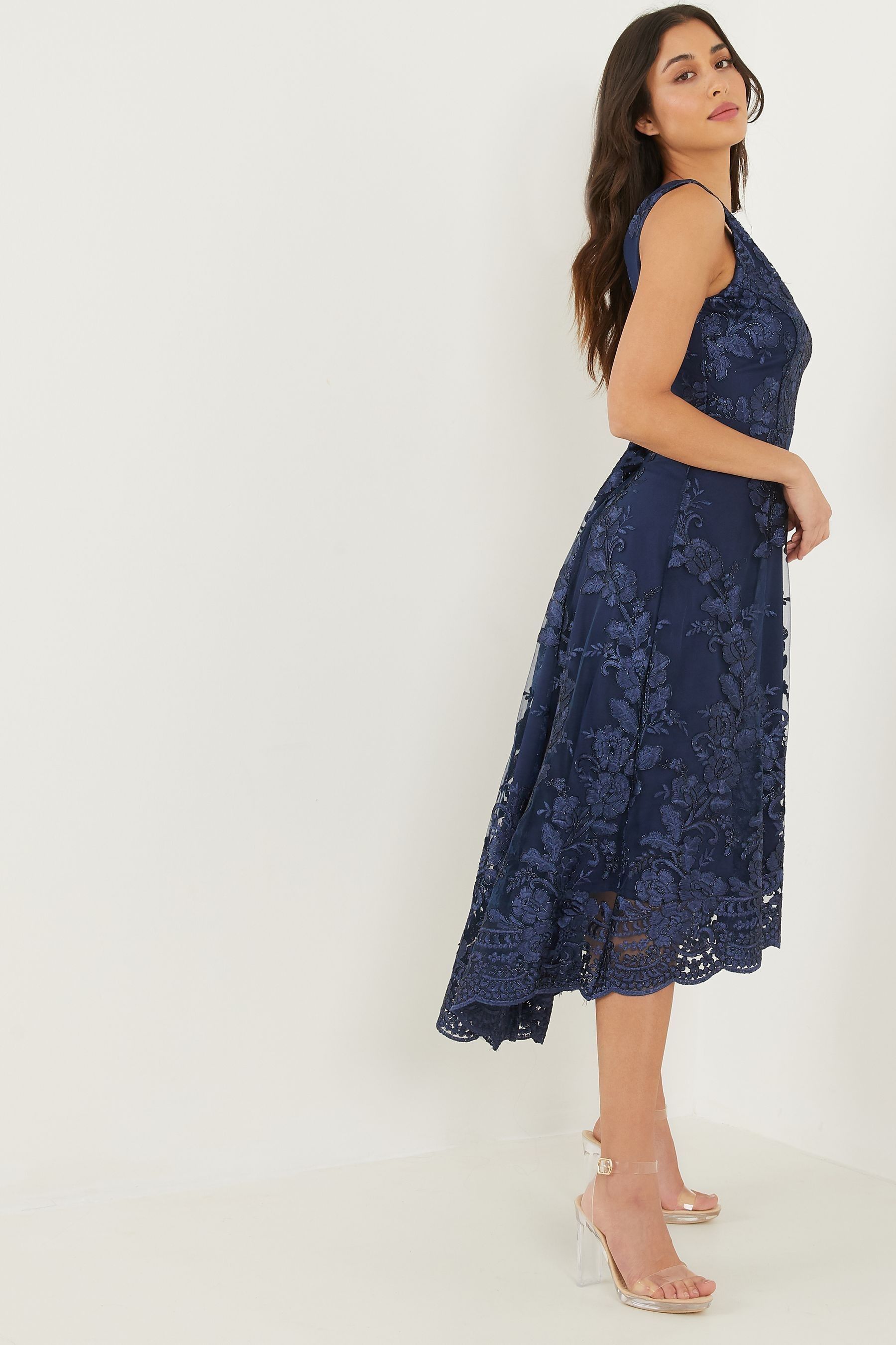 Buy Quiz Lace Bardot Dip Hem Dress from Next Ireland