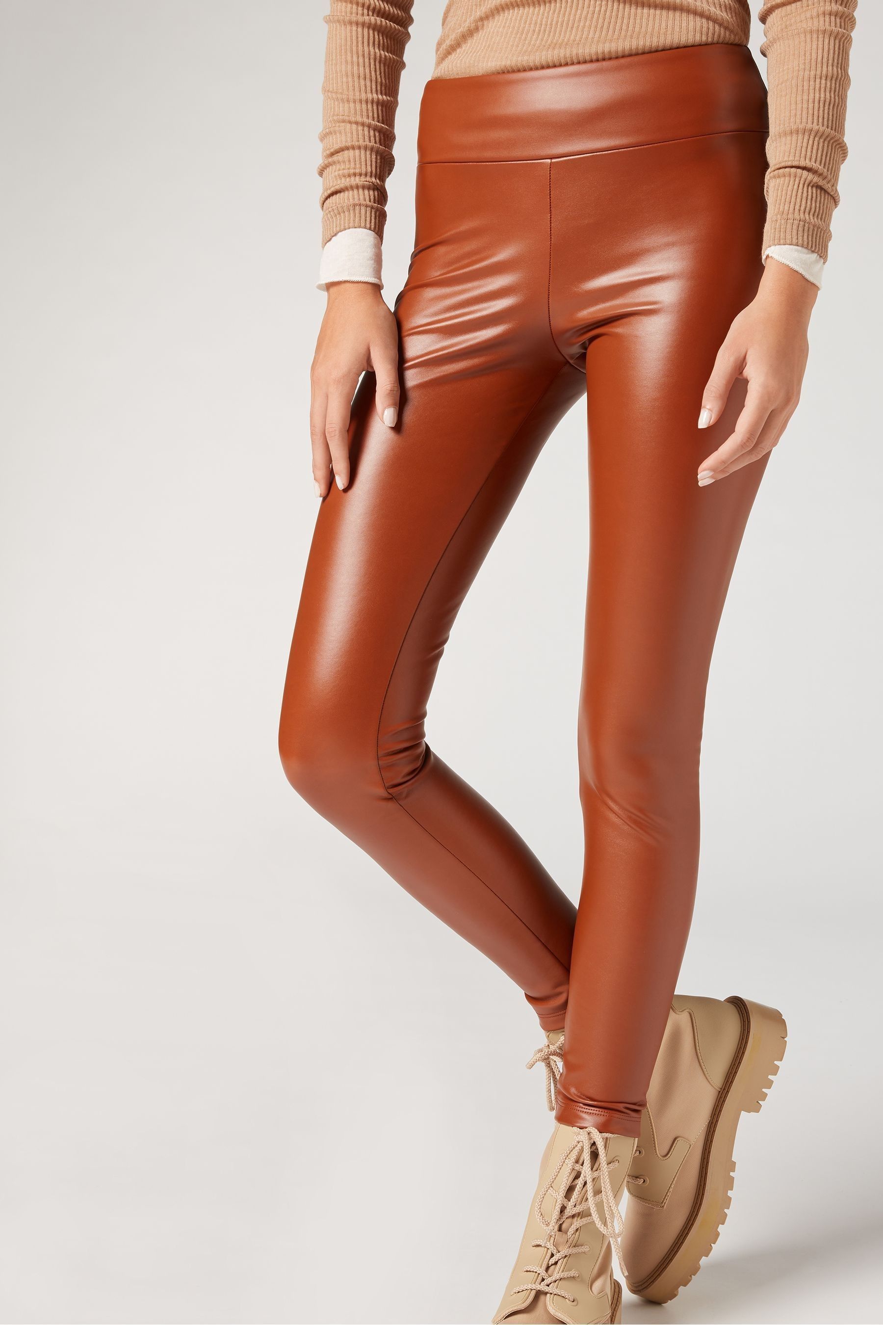 Thermal Leather-Look Leggings