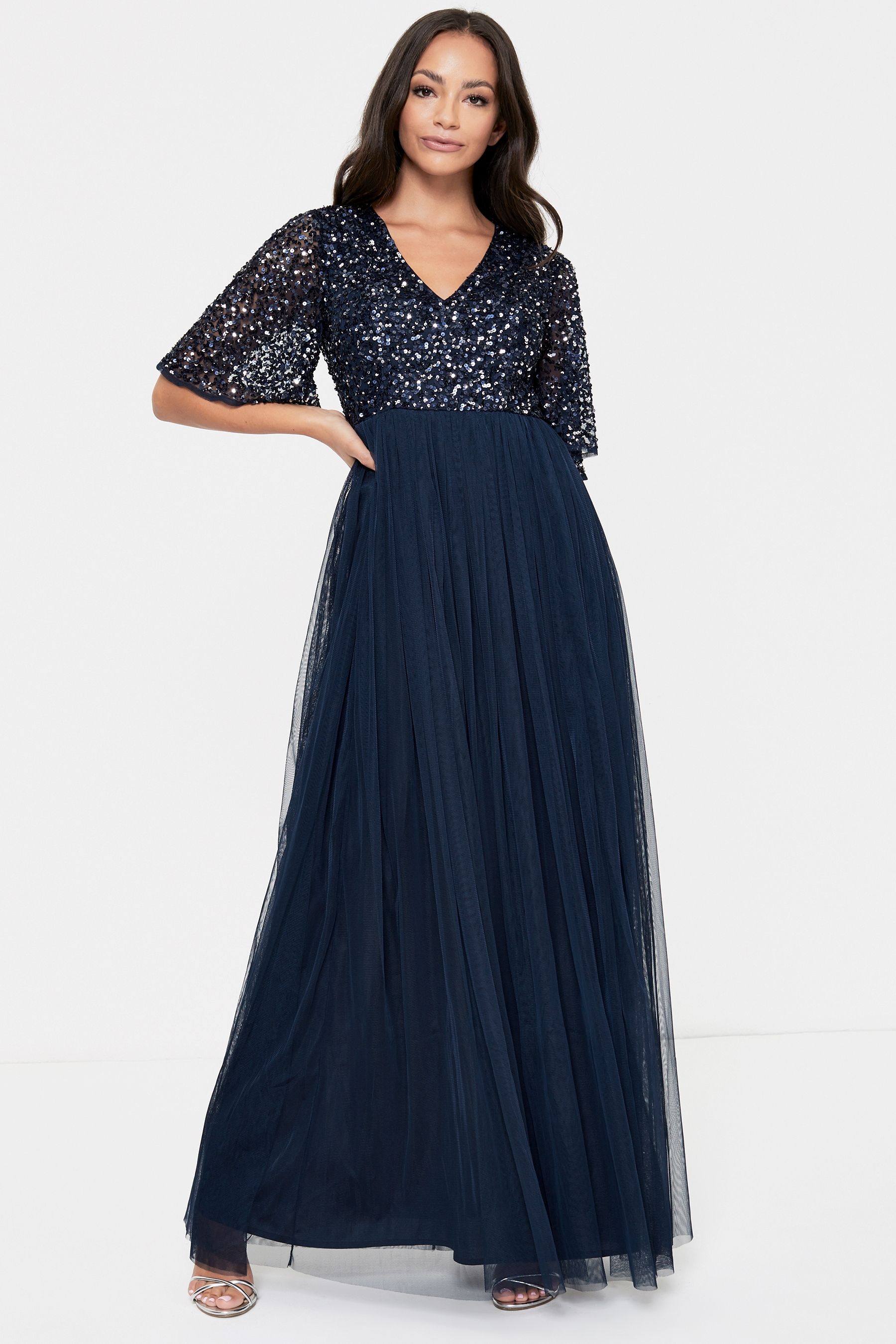 maya sequin scoop back maxi