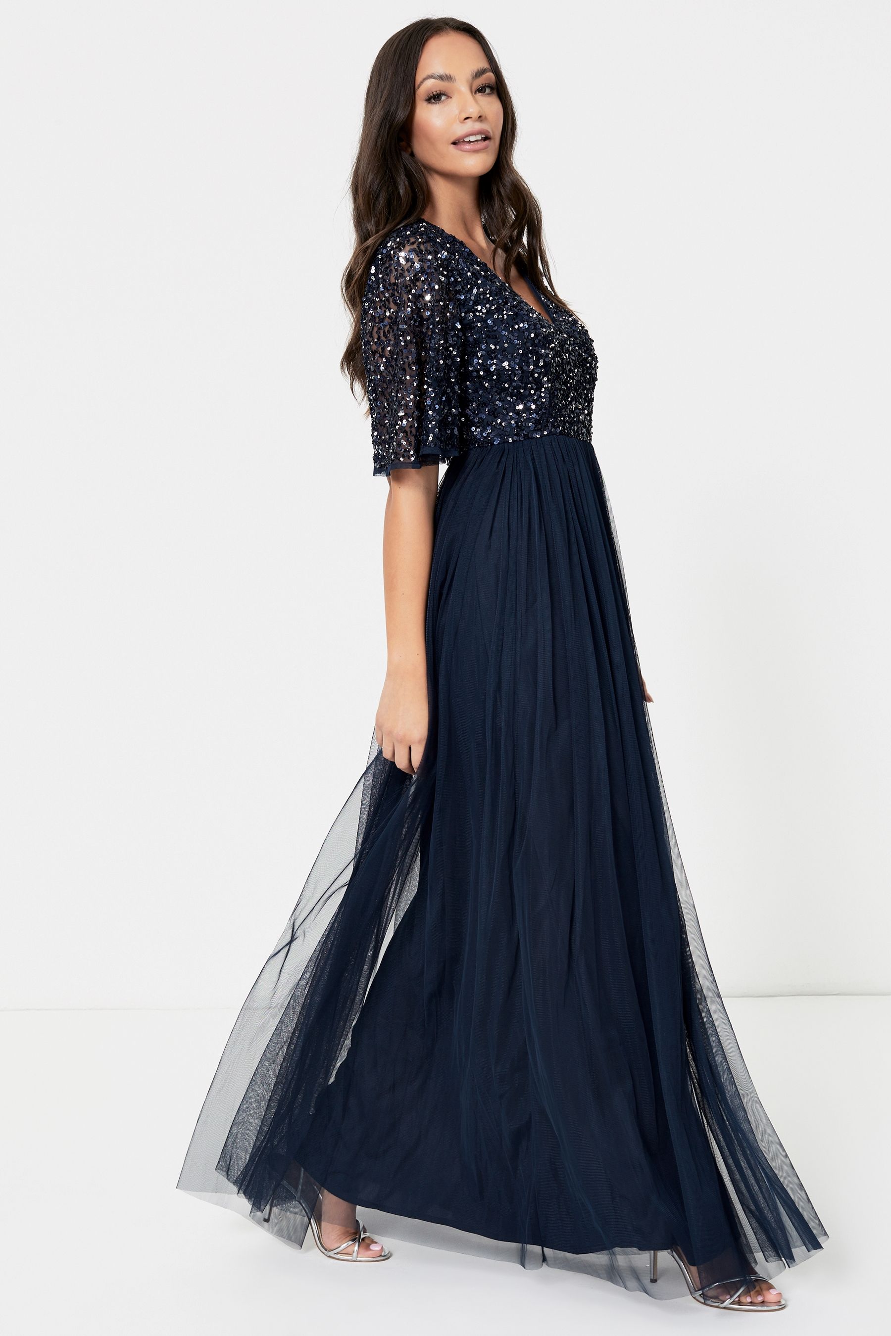 maya sequin scoop back maxi