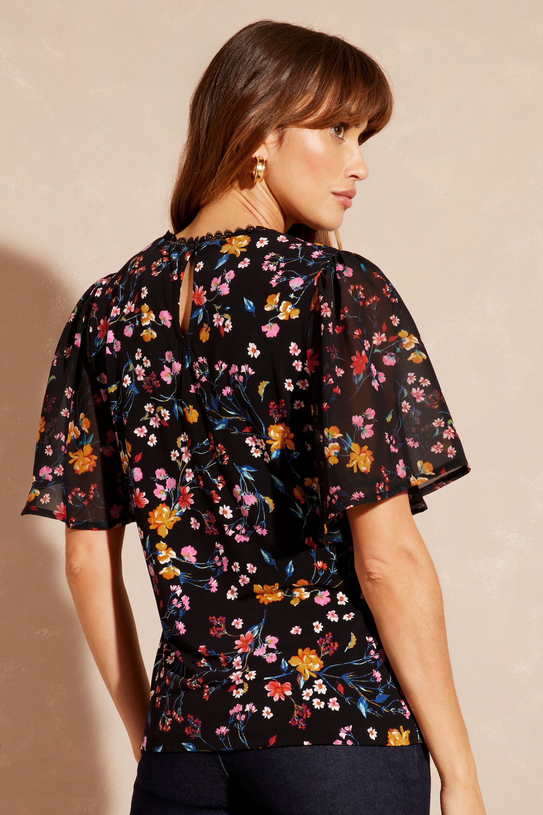 Buy Love & Roses Jersey Woven Mix Flutter Sleeve Blouse from Next Ireland