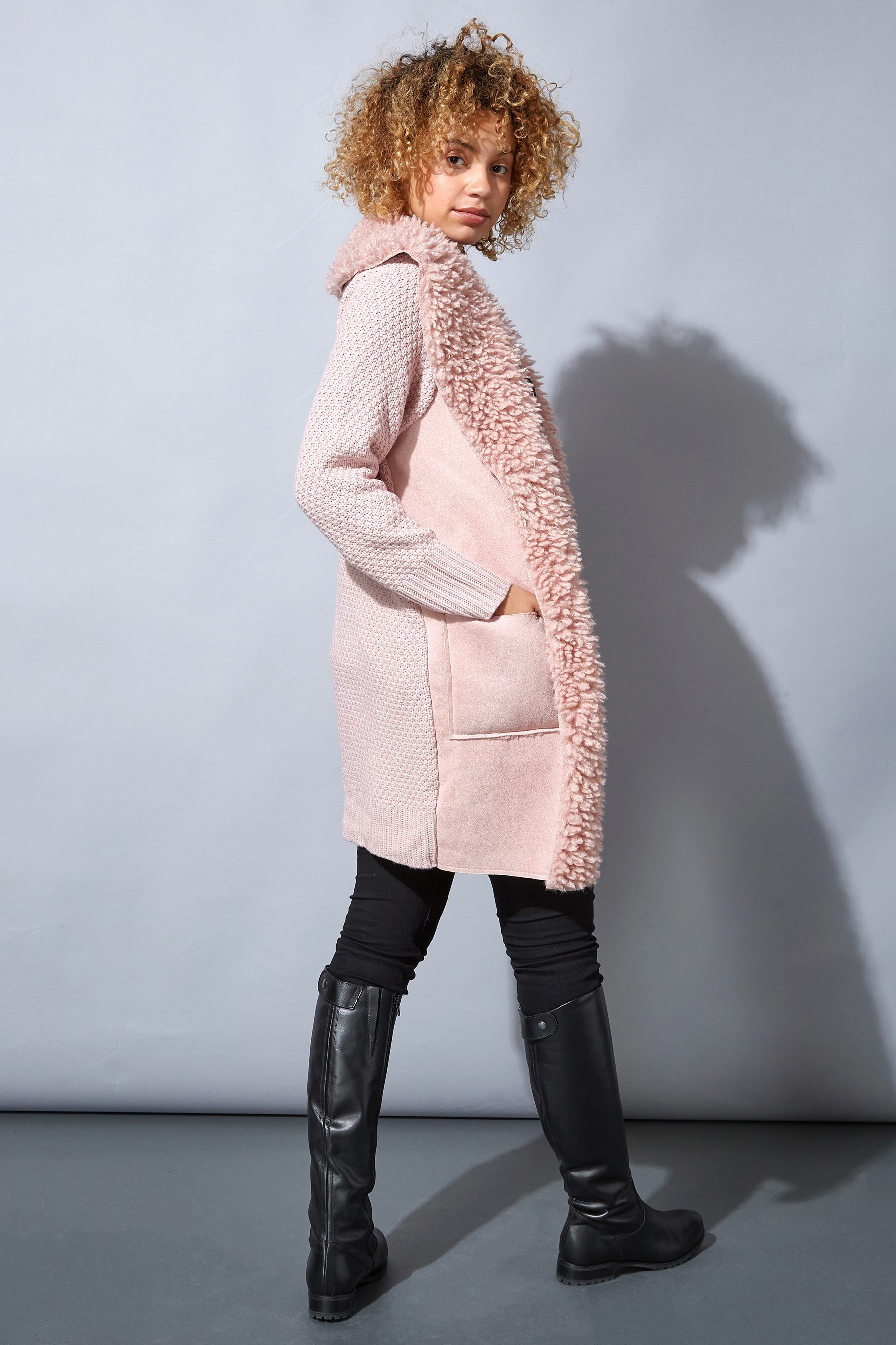 Buy Roman Originals Longline Faux Shearling Knit Coatigan from the Next UK online shop