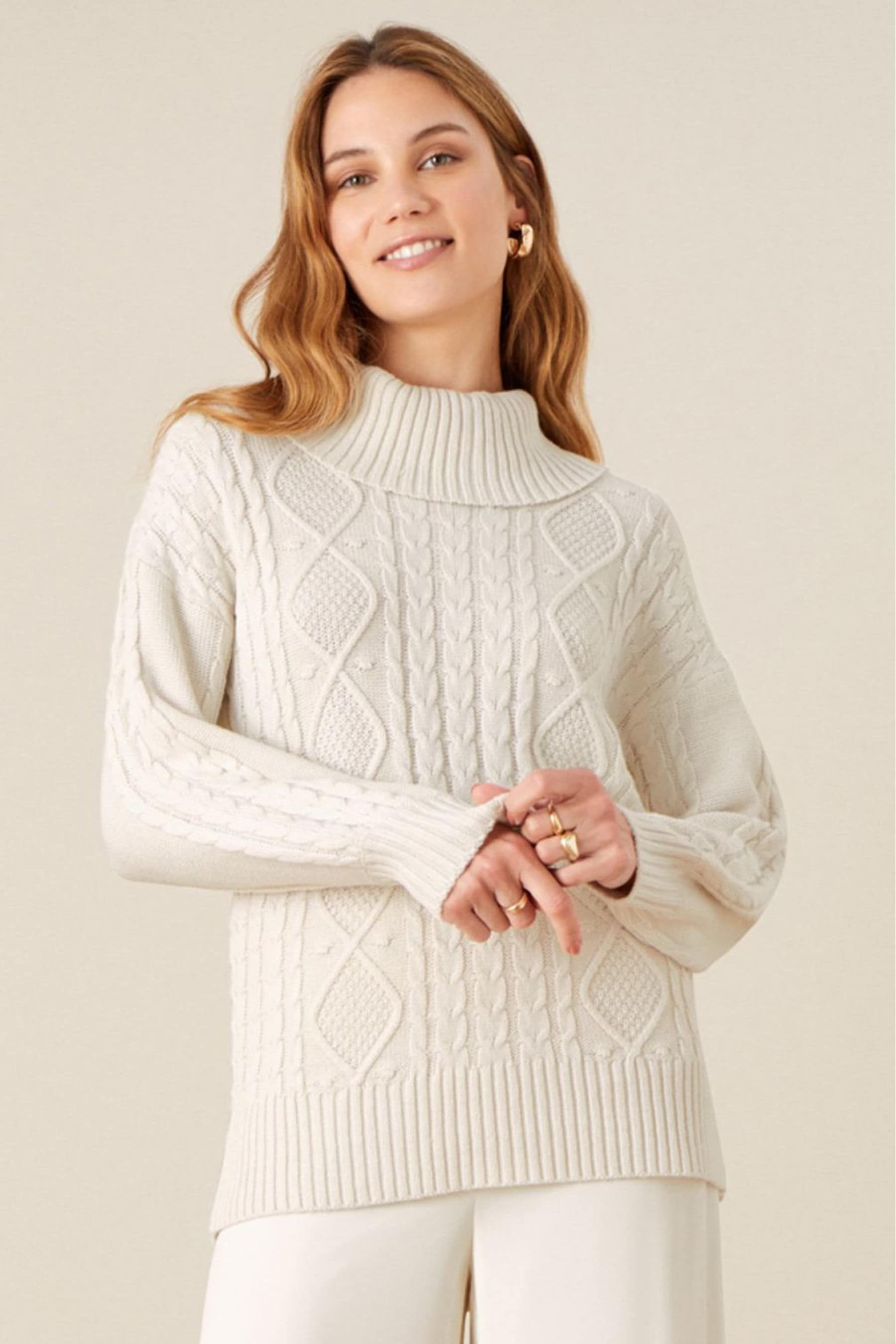 Buy Monsoon Natural Ida Cable Cowl Neck Jumper from the Next UK online shop