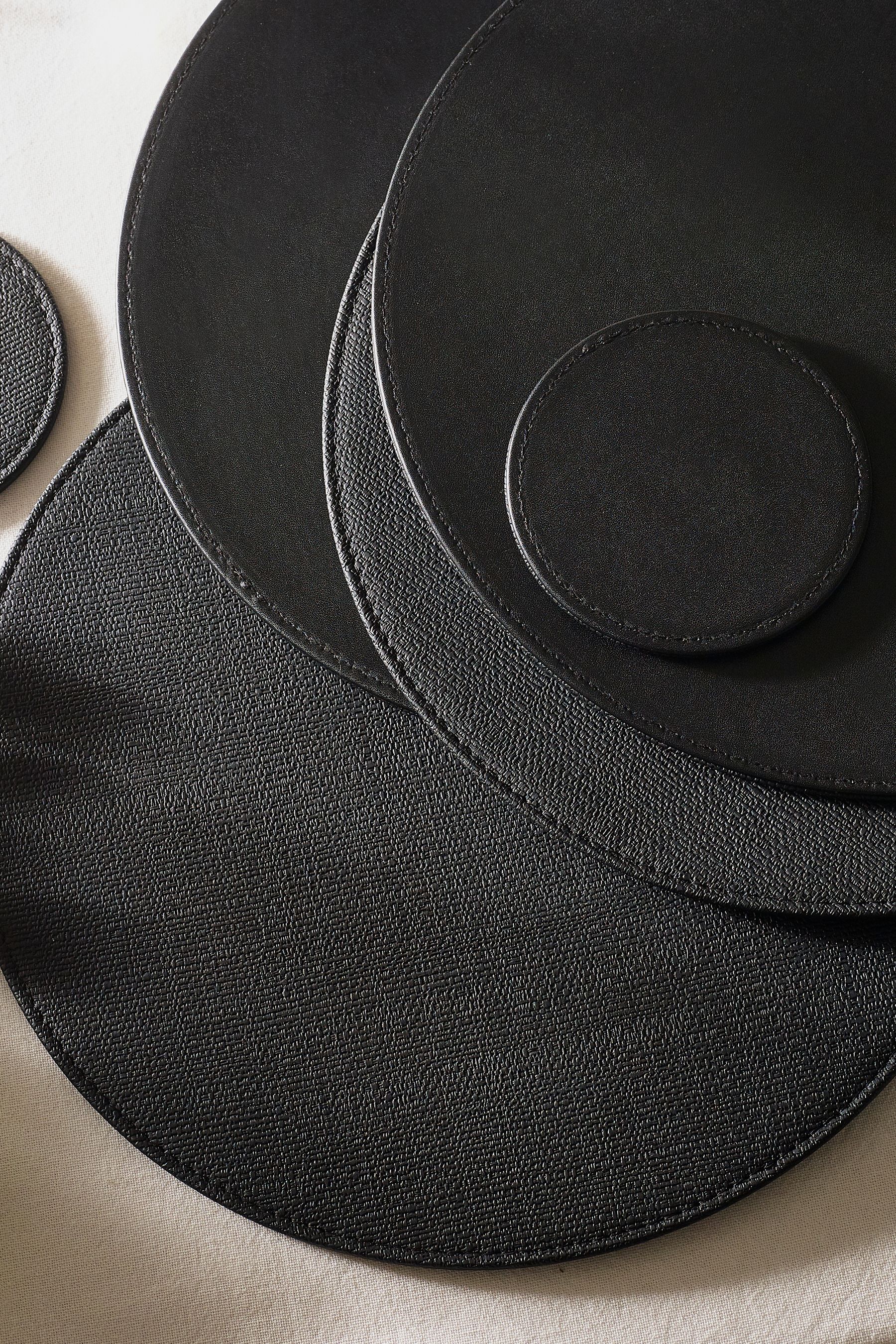 Buy Set of 4 Black Reversible Faux Leather Placemats and Coasters Set