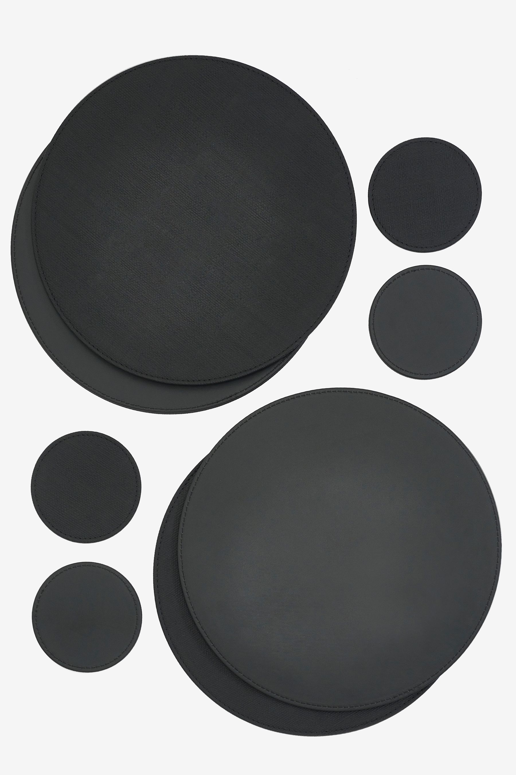 Buy Set of 4 Black Reversible Faux Leather Placemats and Coasters Set