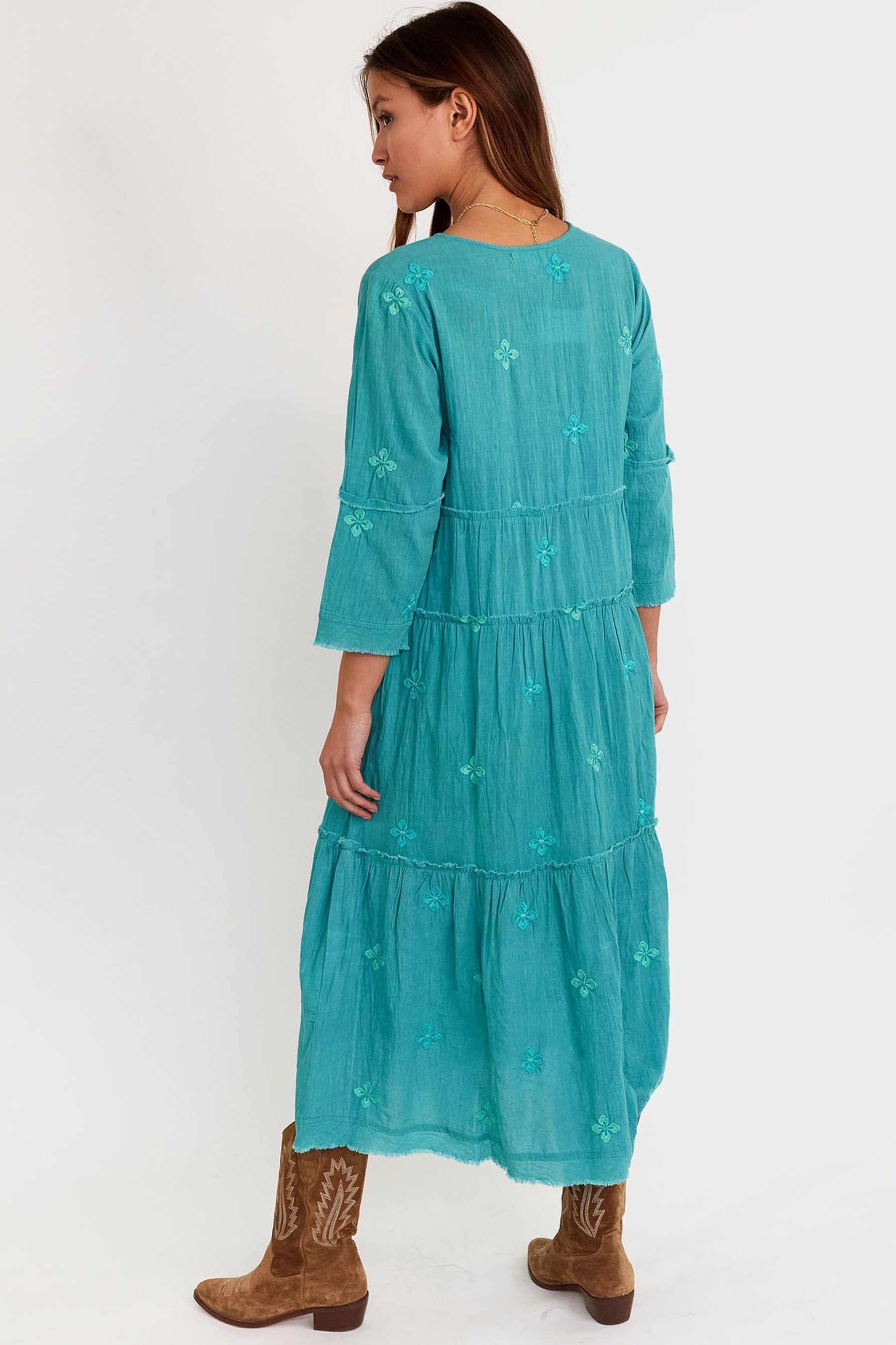 Buy Aspiga Teal Blue Willow Embroidered Organic Cotton Dress from Next