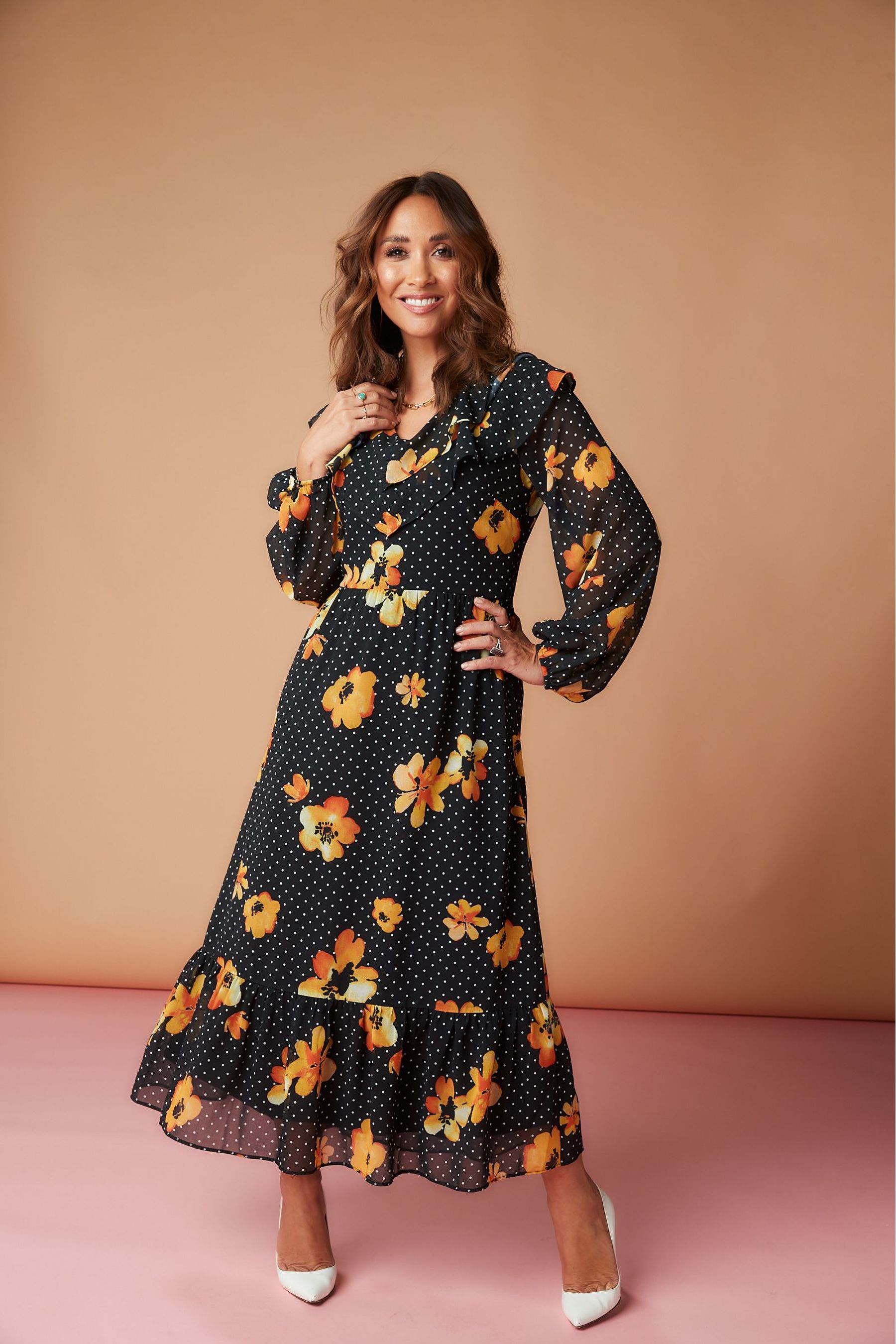 Buy Myleene Klass Orange Floral Midi Dress from Next Ireland