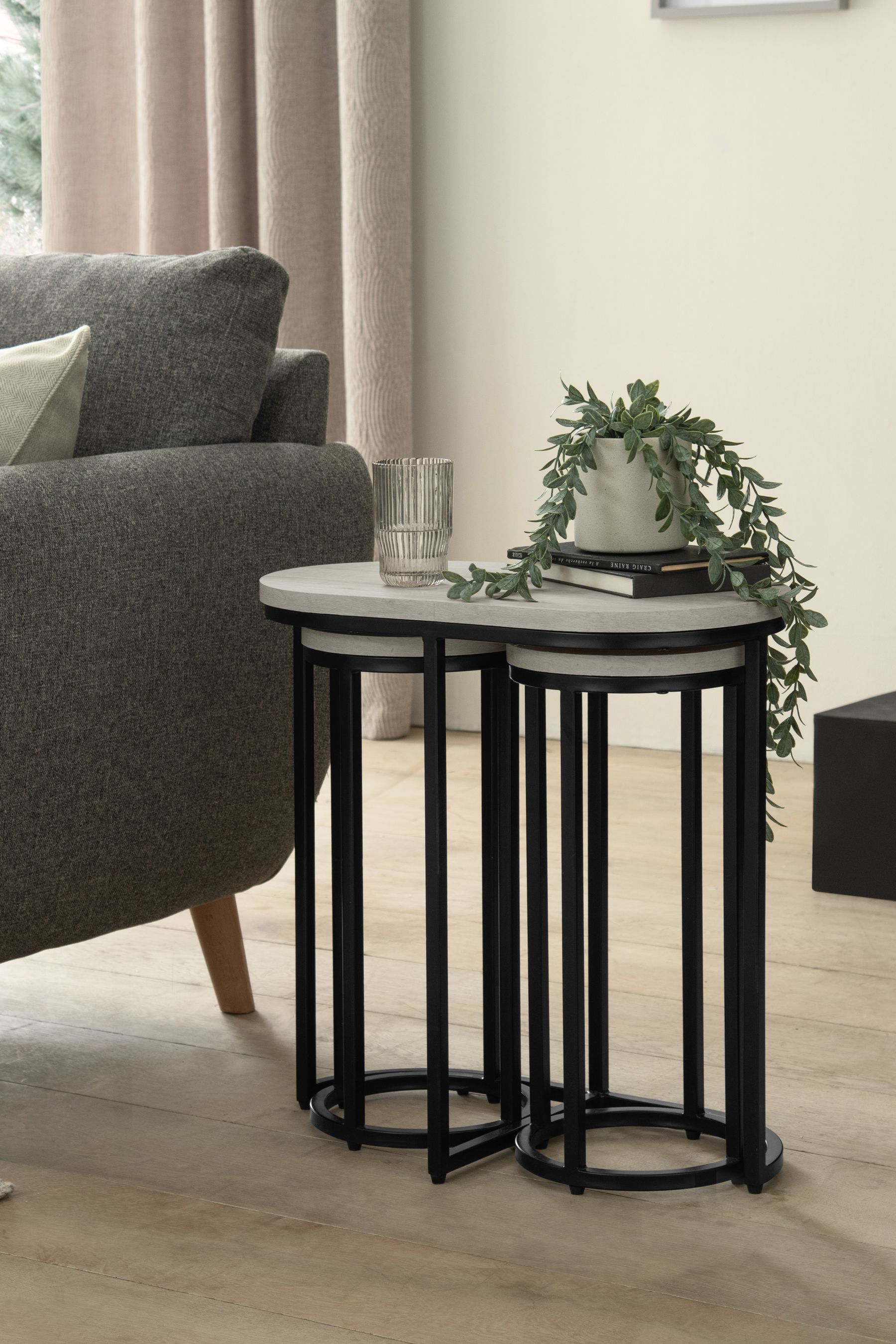 Buy Grey Bronx Oak Effect Round Set of 3 Nest of Tables from the Next UK online shop