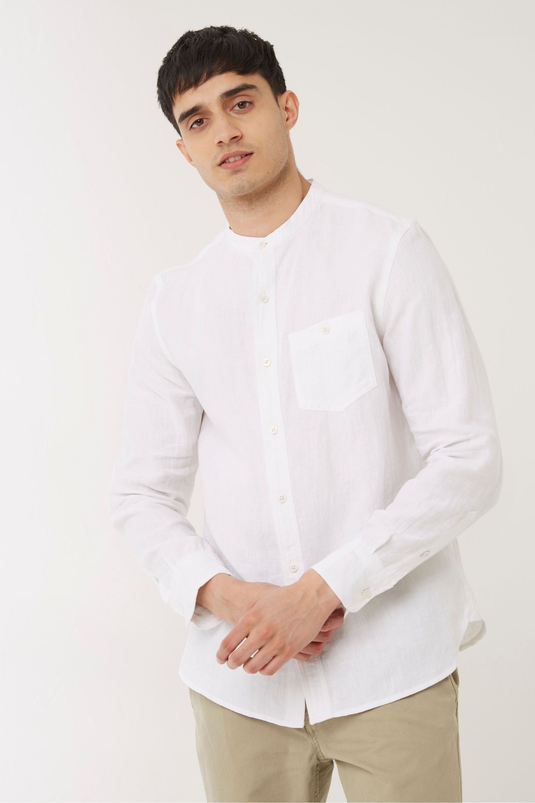 Buy FatFace White Linen Long Sleeve Grandad Shirt from Next Ireland