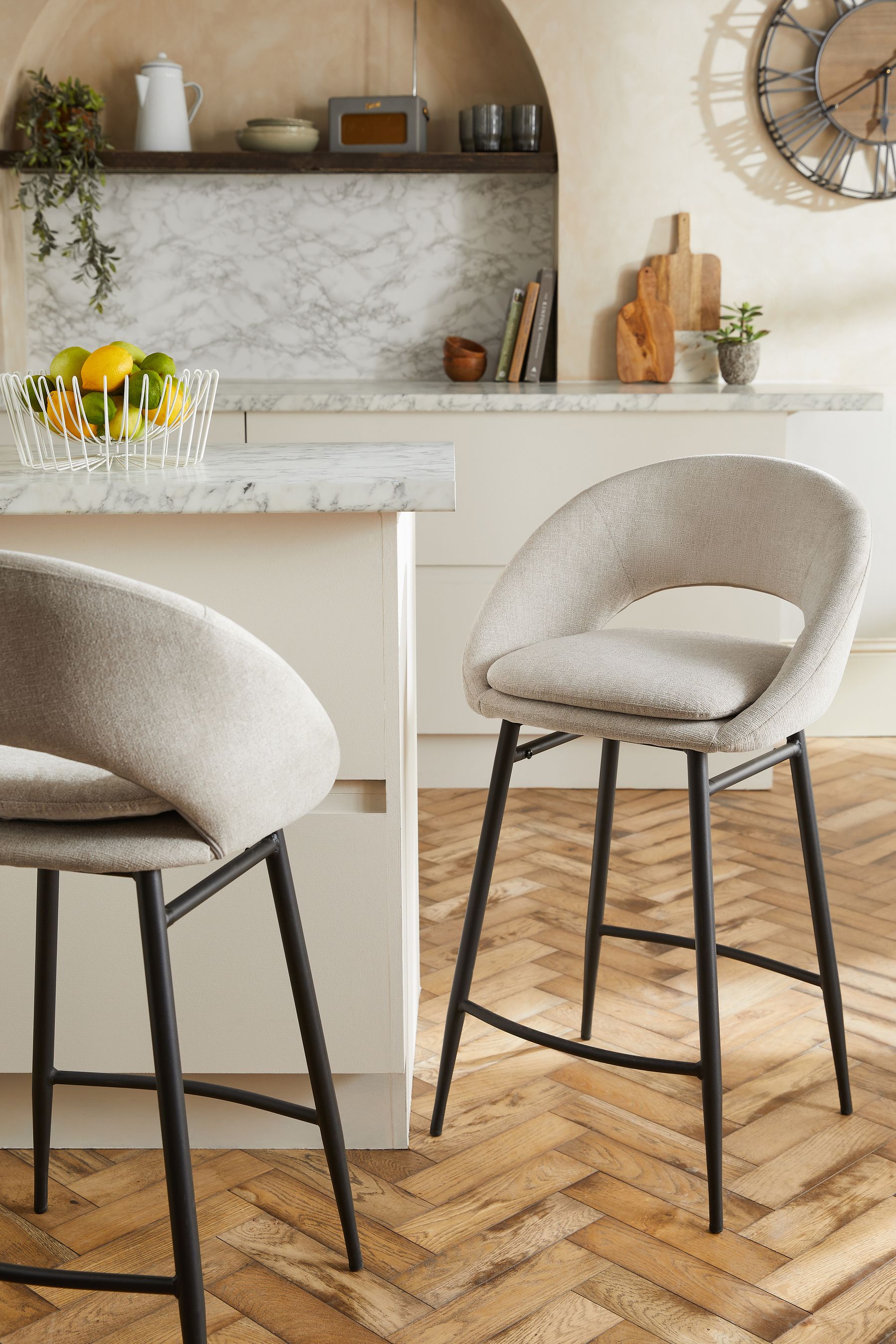 Buy Tweedy Plain Light Natural Black Leg Hewitt Fixed Height Bar Stool