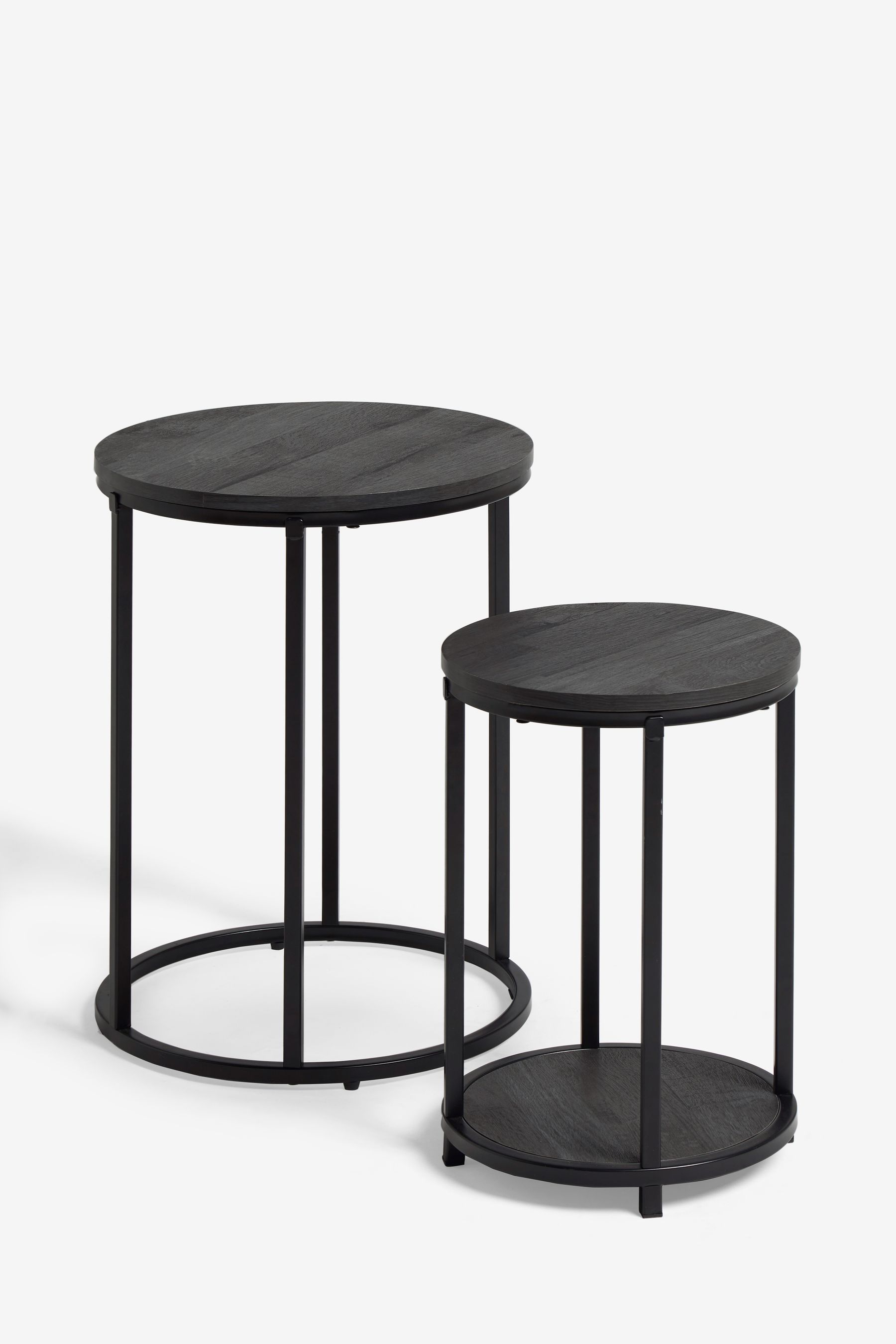 Buy Black Bronx Oak Effect Round Set of 2 Nest of Tables from the Next