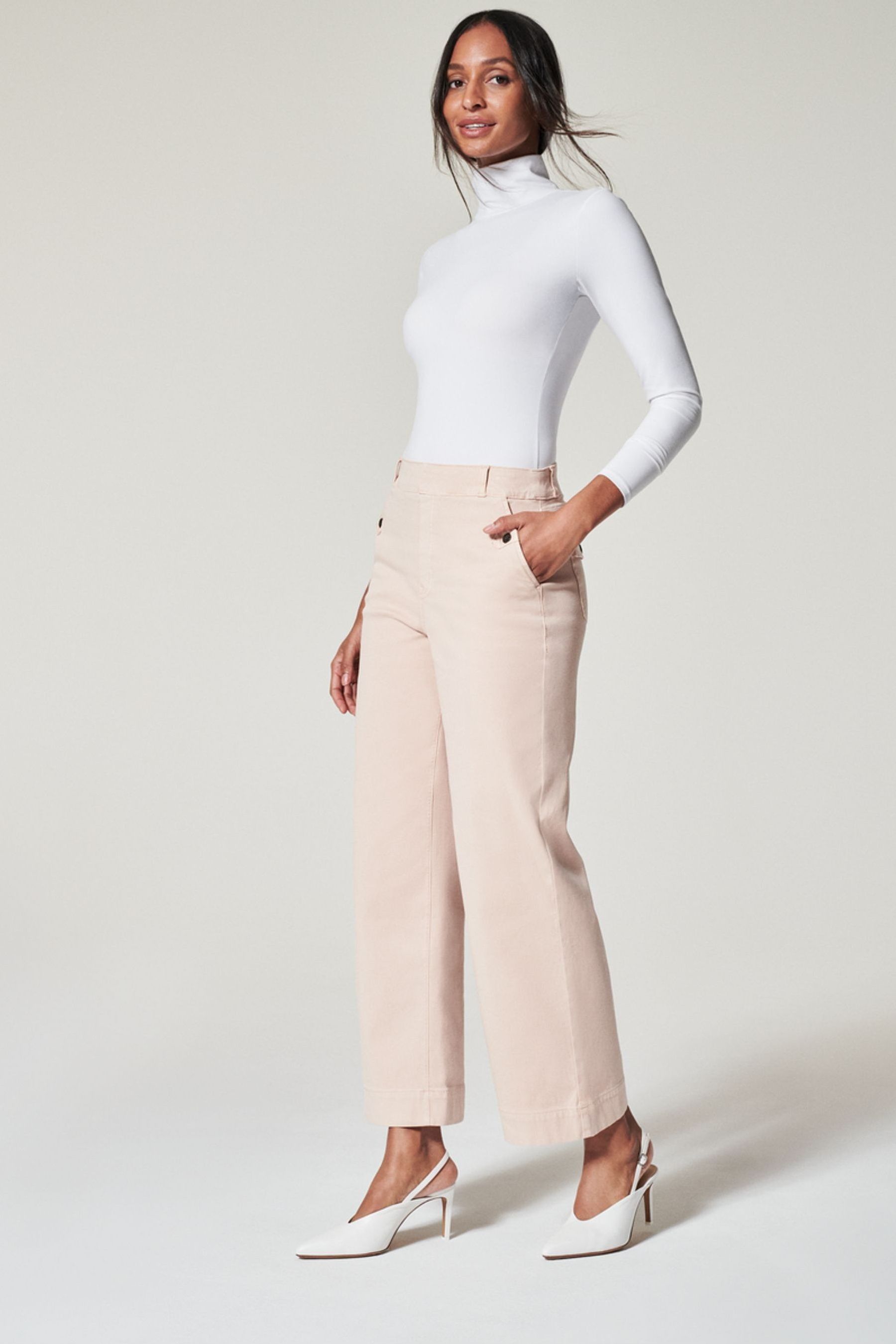 Buy SPANX Pink Stretch Twill Cropped Wide Leg Trousers from Next Ireland