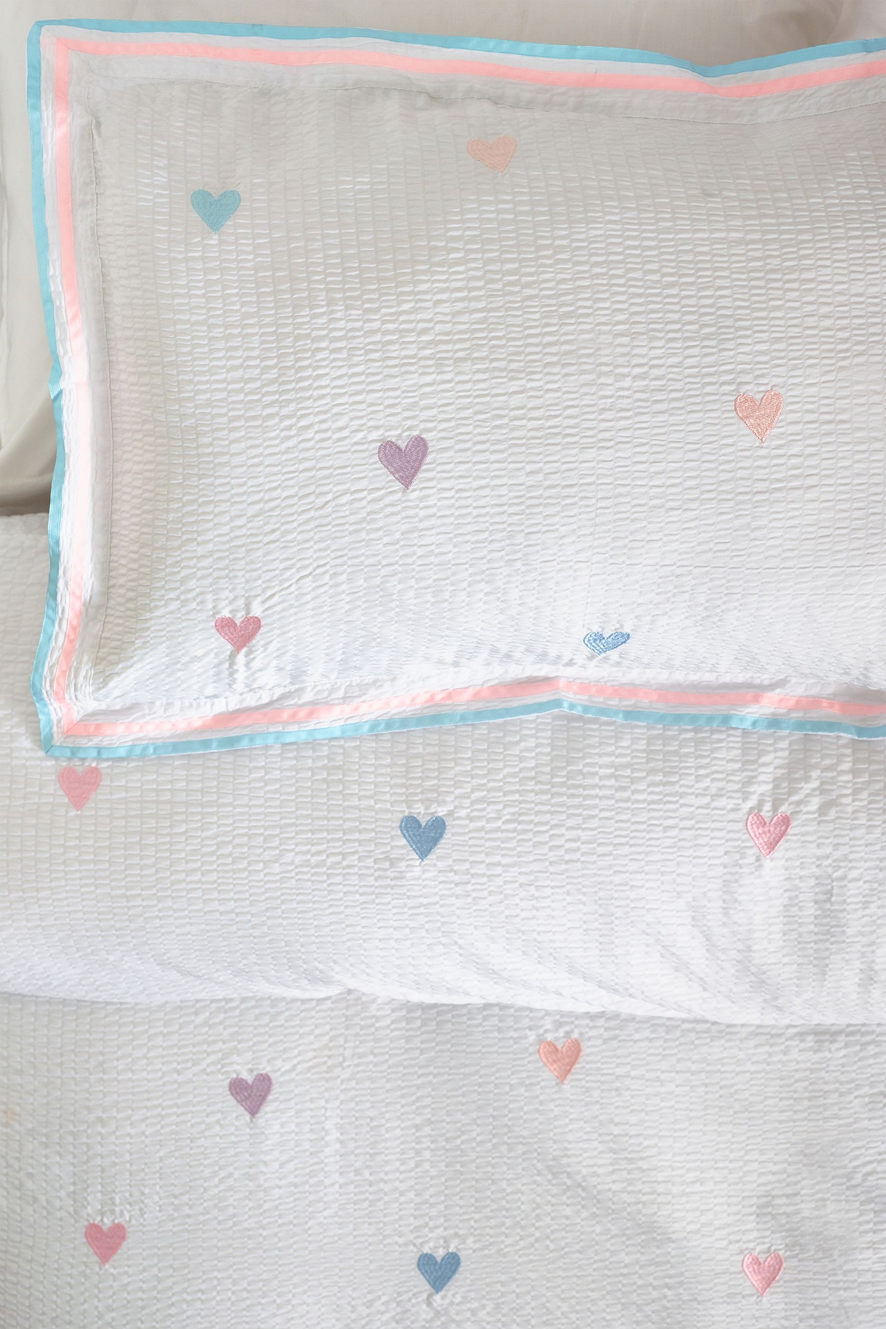 Buy White with Pastel Embroidered Hearts Duvet Cover and Pillowcase from Next Ireland
