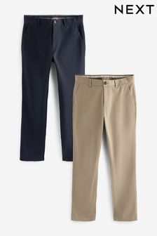 Navy Blue/Stone Slim Stretch Chino Trousers 2 Pack