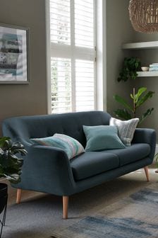Soft Marl Petrol Blue Lacey Sofa With Light Legs