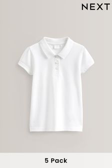 White 5 Pack Cotton Short Sleeve Polo Shirts (3-16yrs)