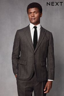 Brown Wool Blend Herringbone Suit Jacket