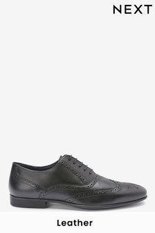 Black Regular Fit Leather Oxford Brogue Shoes