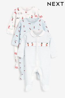 White Soldiers 3 Pack Embroidered Baby Sleepsuits (0mths-2yrs)