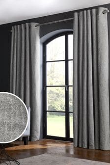 Silver Grey Heavyweight Chenille Eyelet Lined Curtains