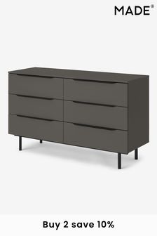 MADE.COM Graphite Grey Damien Walnut Effect Wide Chest of Drawers