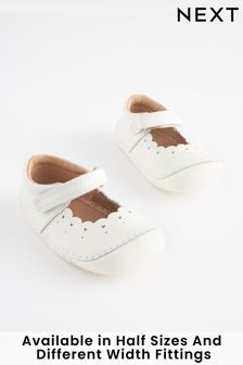 White Leather Wide Fit (G) Crawler Mary Jane Shoes